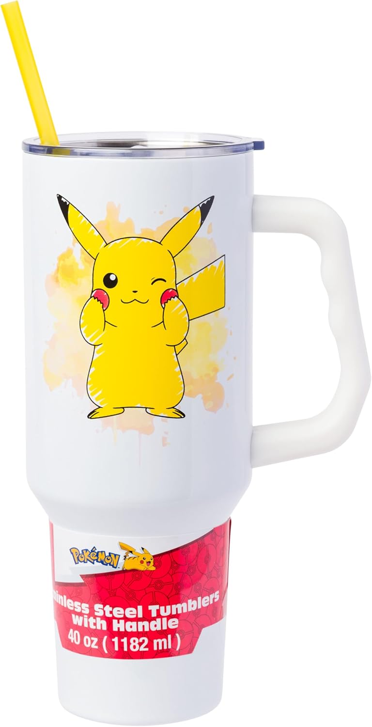 Silver Buffalo Disney Lilo and Stitch - Vaso de acero inoxidable de doble pared con asa y pajilla, diseño vintage, palmeras y flores, se adapta al portavasos estándar, 40 onzas