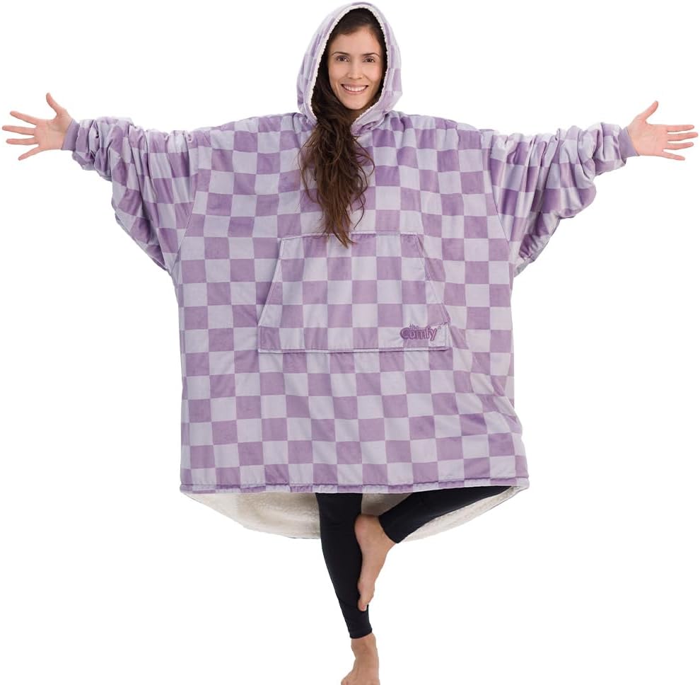 THE COMFY Original - Manta de forro polar de microfibra con forro sherpa, diseño de gran tamaño con capucha y bolsillo de Shark Tank