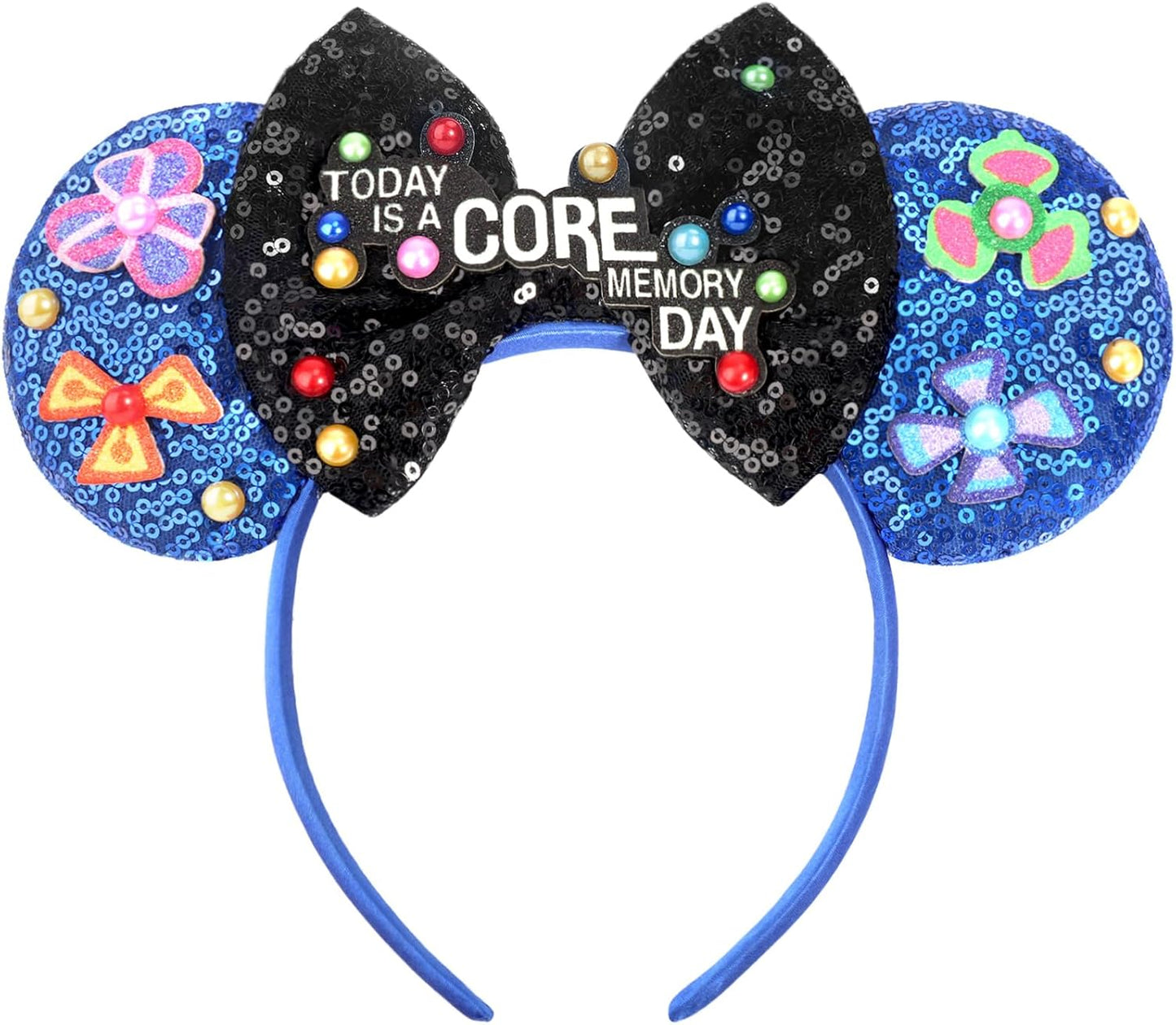 ETLUK Diadema con orejas de ratón, diadema azul con lazo de lentejuelas para mujeres, niñas y adultos, orejas de parque para cosplay, accesorios de decoración de fiesta