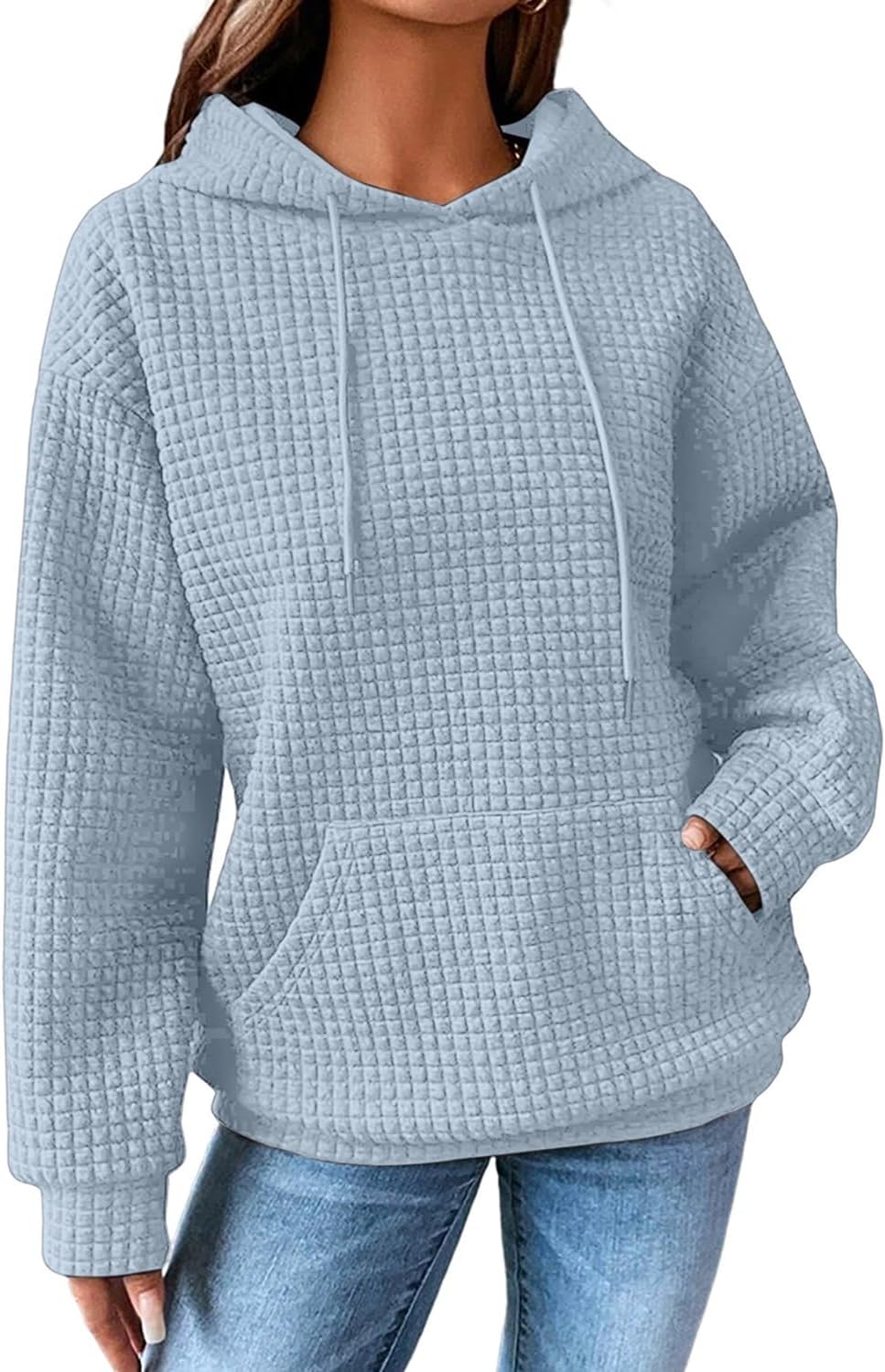 SHEWIN Sudaderas con capucha para mujer, casual, con cordón, estilo waffle, holgada, con bolsillo, 2026