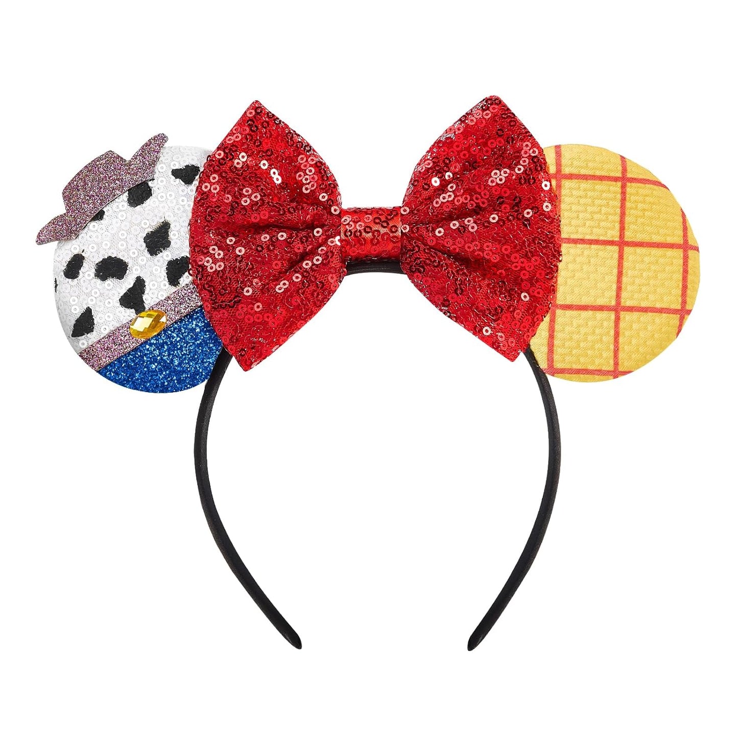 LYLIN Diadema con orejas de ratón, orejas de ratón azules con lazos de castillo para mujeres y niñas, accesorios para el cabello, orejas de parque, viajes, fiesta, cosplay, accesorios