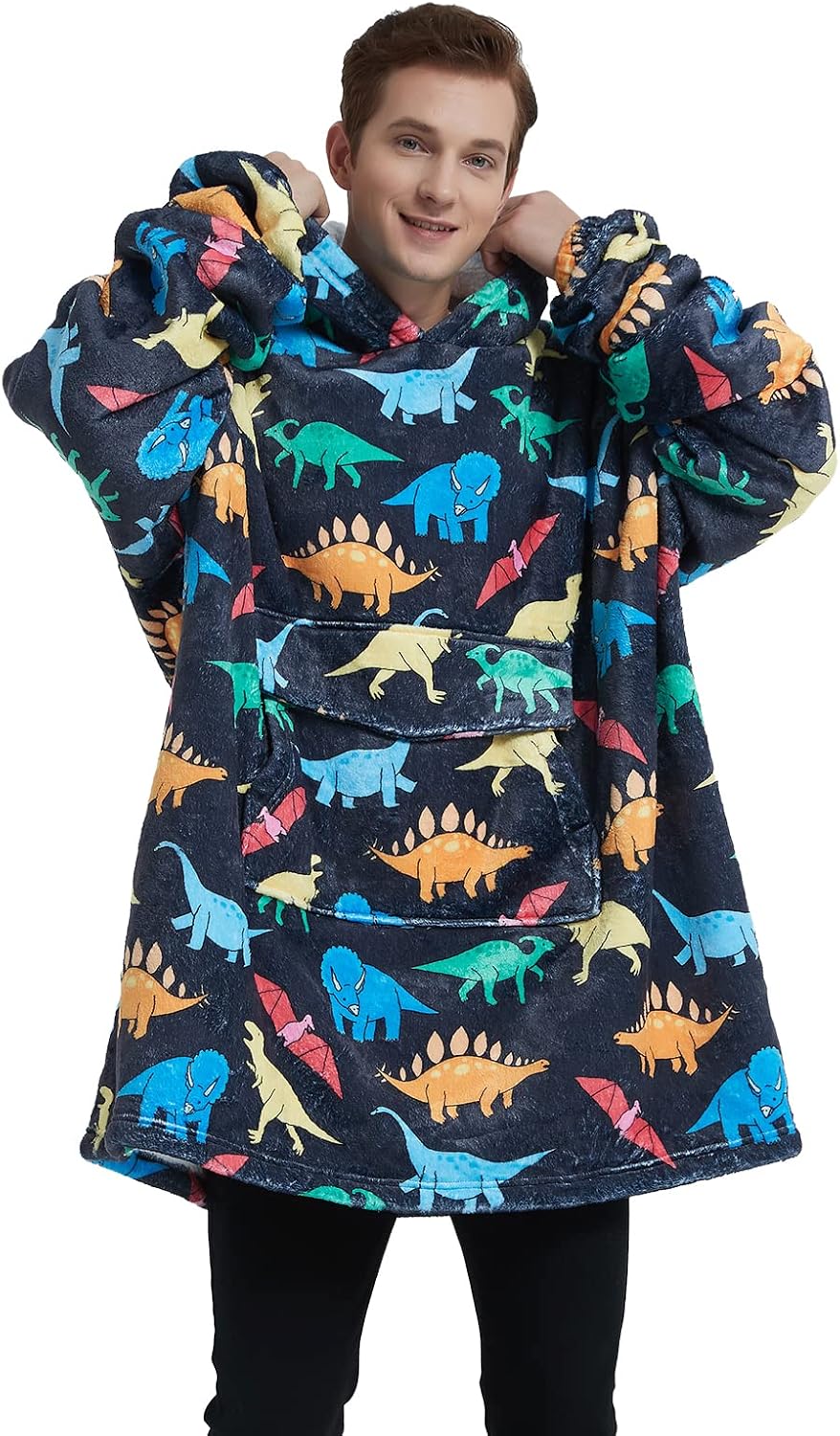 Mewkou - Manta con capucha portátil para adultos, manta con capucha de forro polar sherpa de gran tamaño para mujeres y hombres, Dachshund