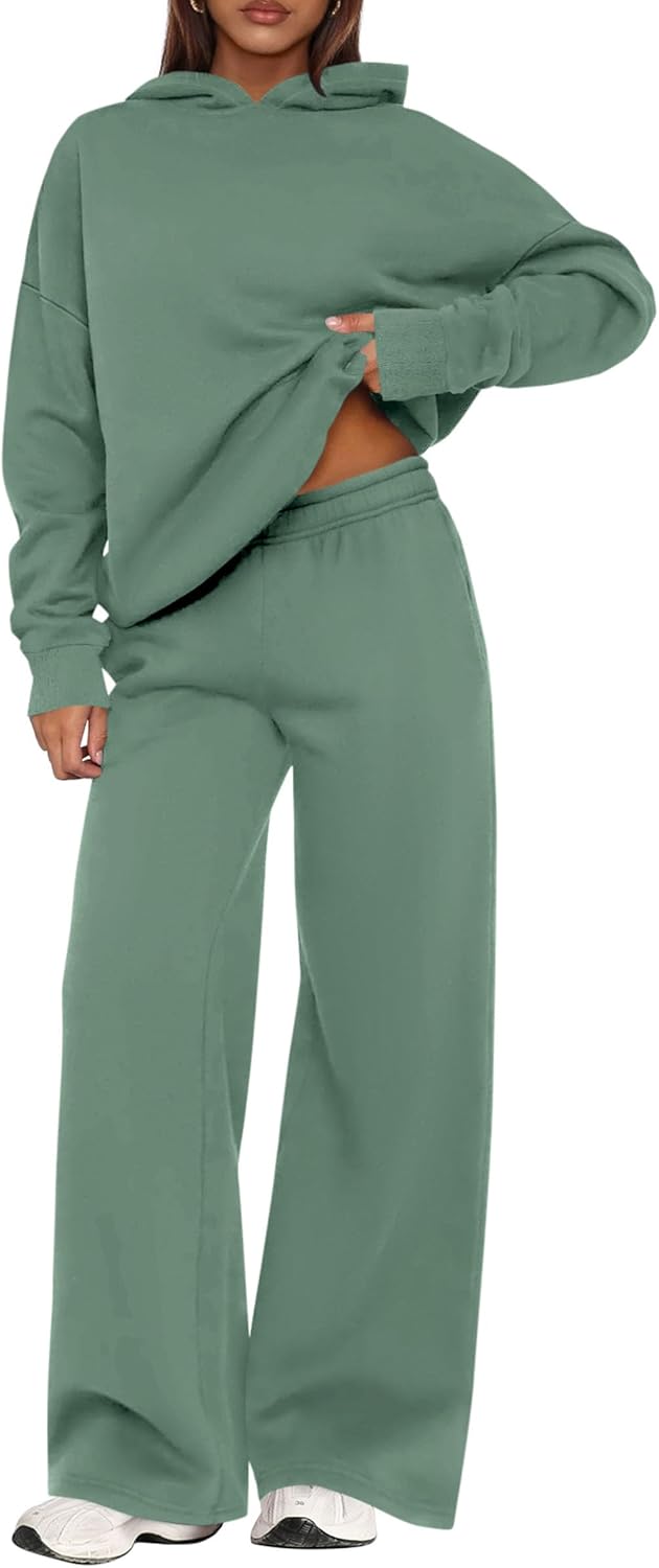 PRETTYGARDEN - Conjunto deportivo de 2 piezas para mujer, sudadera con capucha de manga larga, pantalones deportivos holgados y anchos, para otoño