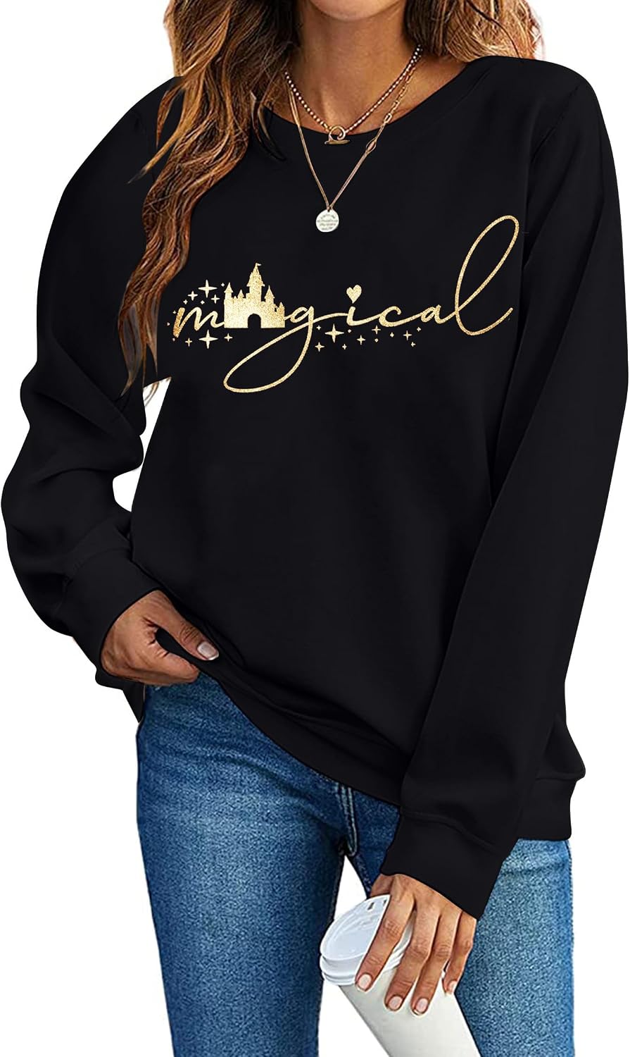 UNIQUENOE Magic Kingdom Sudaderas para mujer, camiseta mágica para vacaciones familiares, camiseta de manga larga con gráfico de castillo