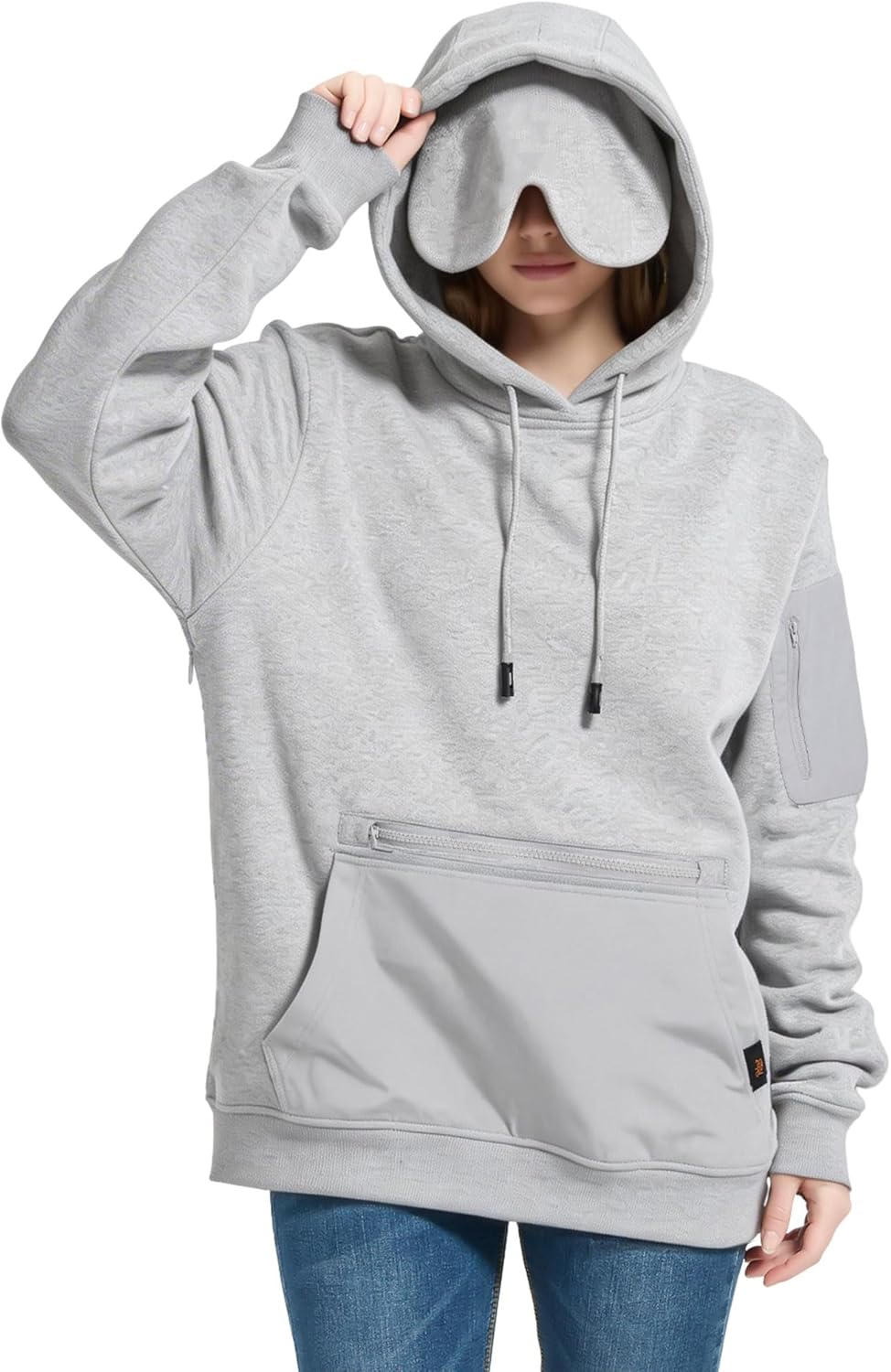 Sudadera con capucha de viaje con máscara de ojos integrada para viajes en avión, transpirable, cómoda, sin botones, múltiples bolsillos