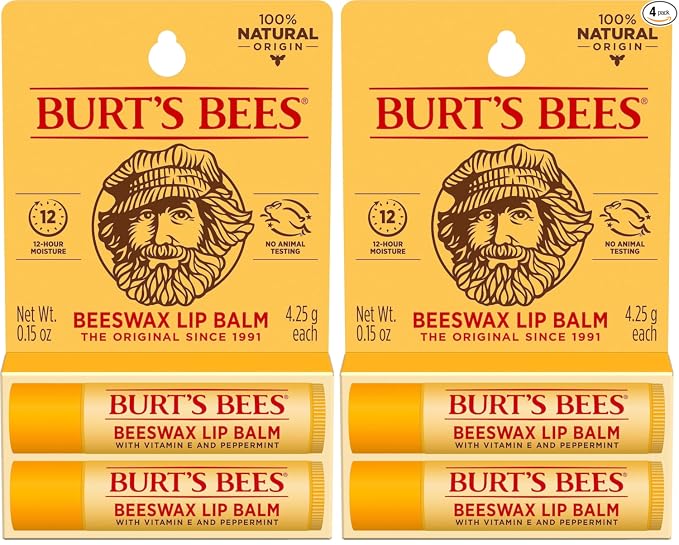 Burt's Bees Bálsamo labial – Cera de abeja original, hidratante labial con cera de abejas de origen responsable, sin tinte, tratamiento acondicionador de origen natural, 2 tubos, 0.15 onzas.