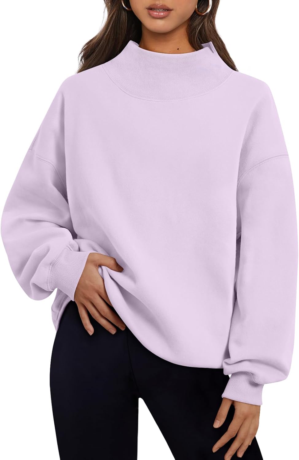 Trendy Queen - Sudaderas de gran tamaño para mujer, cuello alto, manga larga, sudaderas con capucha para otoño, ropa 2024 | Fall Fashion Clothes 2026,Long Sleeve Tops,Comfort Soft Fleece,Travel Casual Work Lounge Daily Outfit