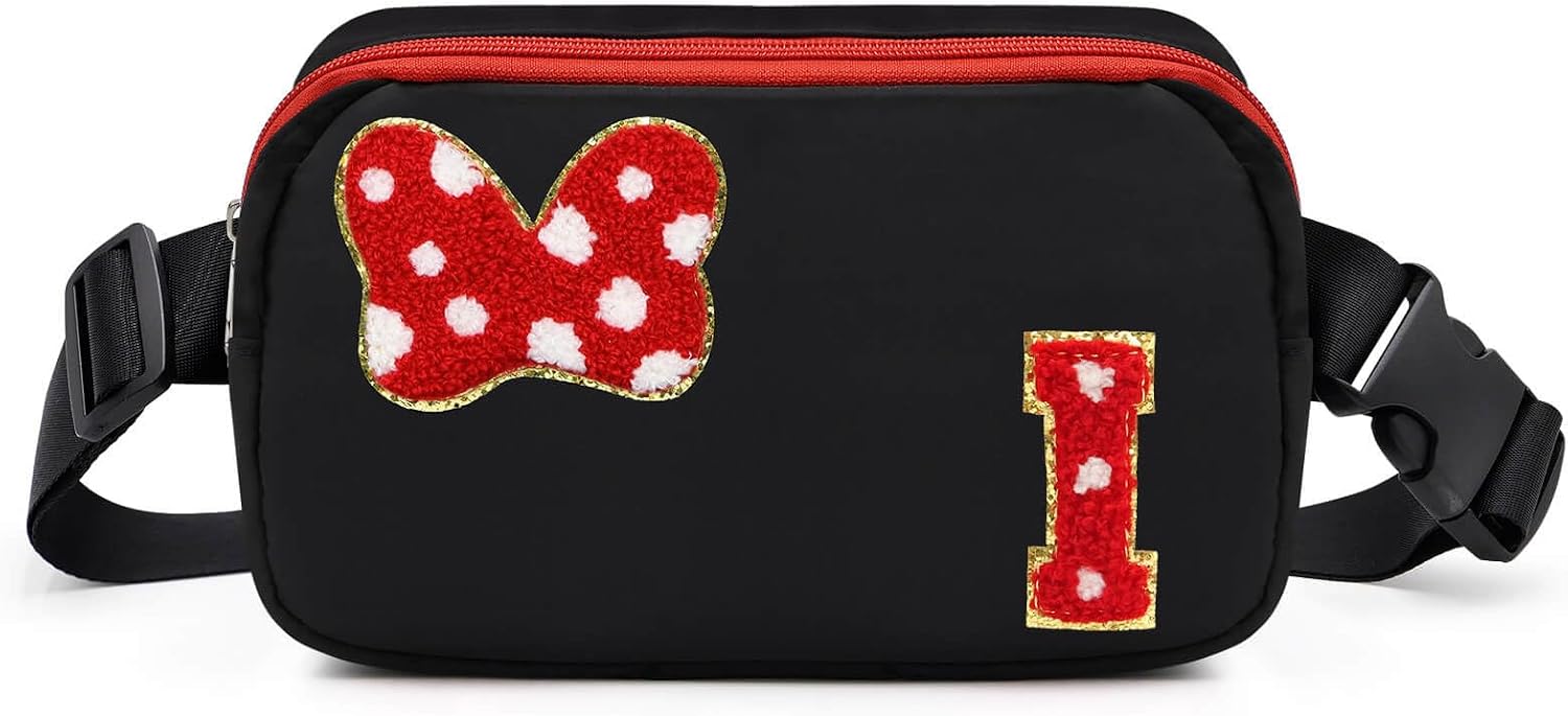 Riñonera con Lazo de Letra Inicial de Chenilla, Bolsa Cruzada Impermeable para Parque, Regalos de Navidad y Cumpleaños para Niñas Adolescentes, Hijas, Mujeres, Niños, Adultos, Linda Bolsa de Cinturón