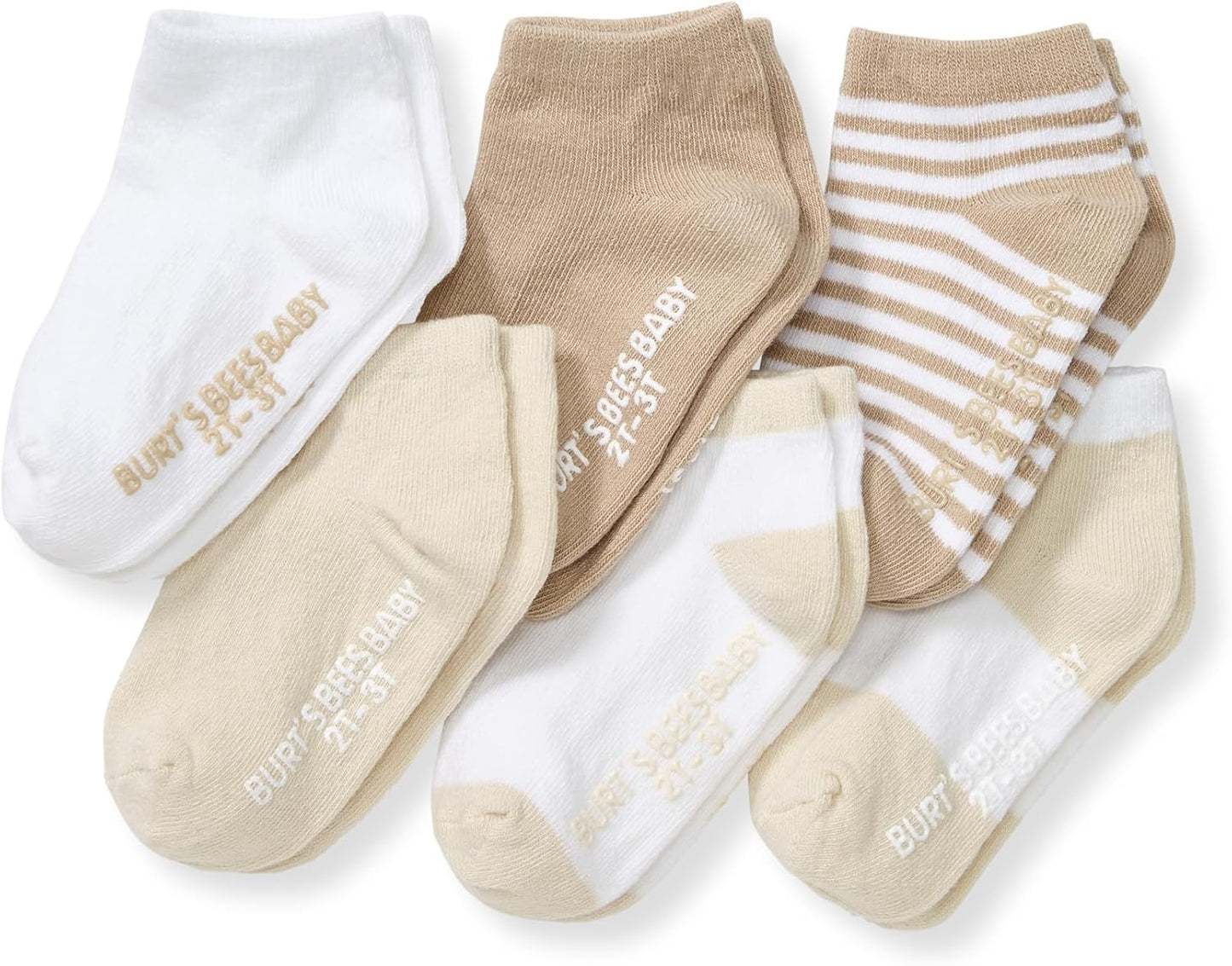 Burt's Bees Baby Calcetines de tobillo para bebés niñas con agarres antideslizantes (paquete de 6) | Soft, stretchy cotton blend ankle socks feature a stay-put ankle rib band and keep socks on feet