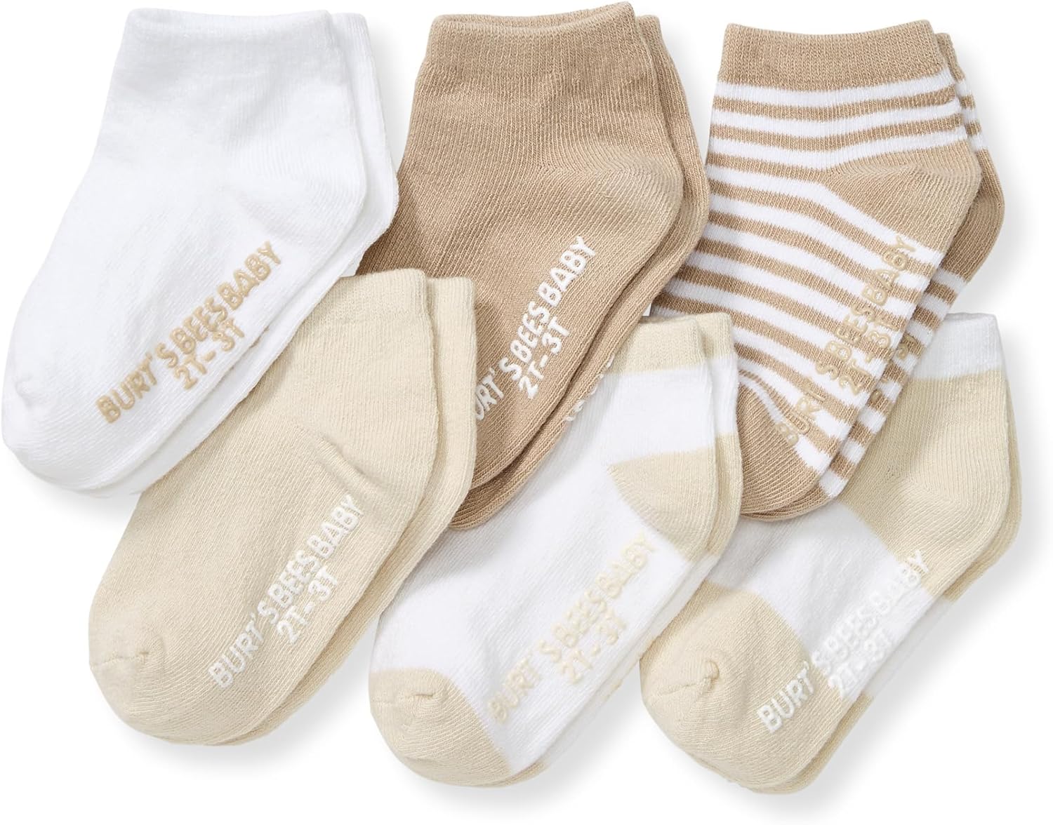 Burt's Bees Baby Calcetines de tobillo para bebés niñas con agarres antideslizantes (paquete de 6) | Soft, stretchy cotton blend ankle socks feature a stay-put ankle rib band and keep socks on feet