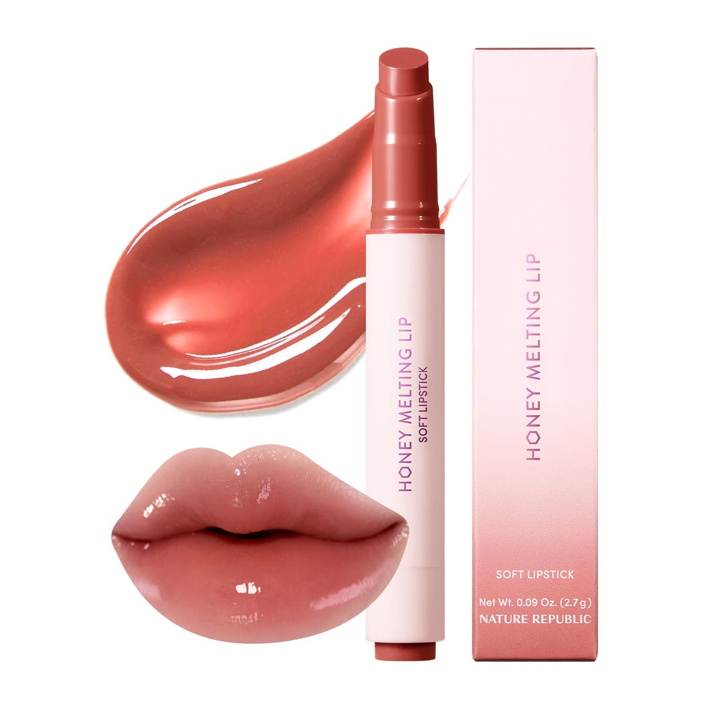 Nature Republic Labios de fusión de miel (03 BERRY) Palo de labios suave, brillo hidratante, bálsamos hidratantes, tinte transparente, brillo y acabado brillante, maquillaje coreano