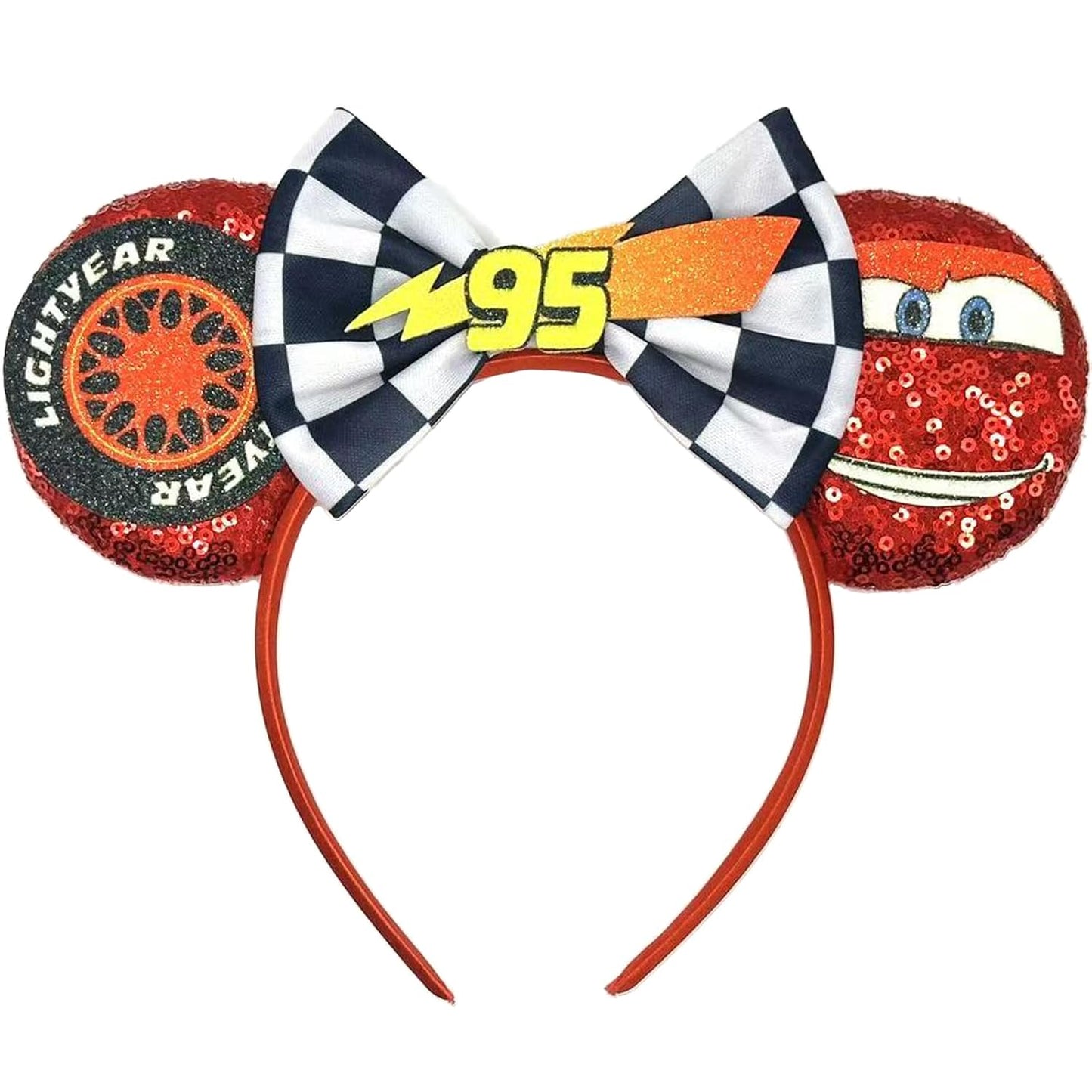 Diadema con orejas de ratón - Banda para el pelo con purpurina para fiestas en parques temáticos, blanco, verde, 1 recuento (paquete de 1)