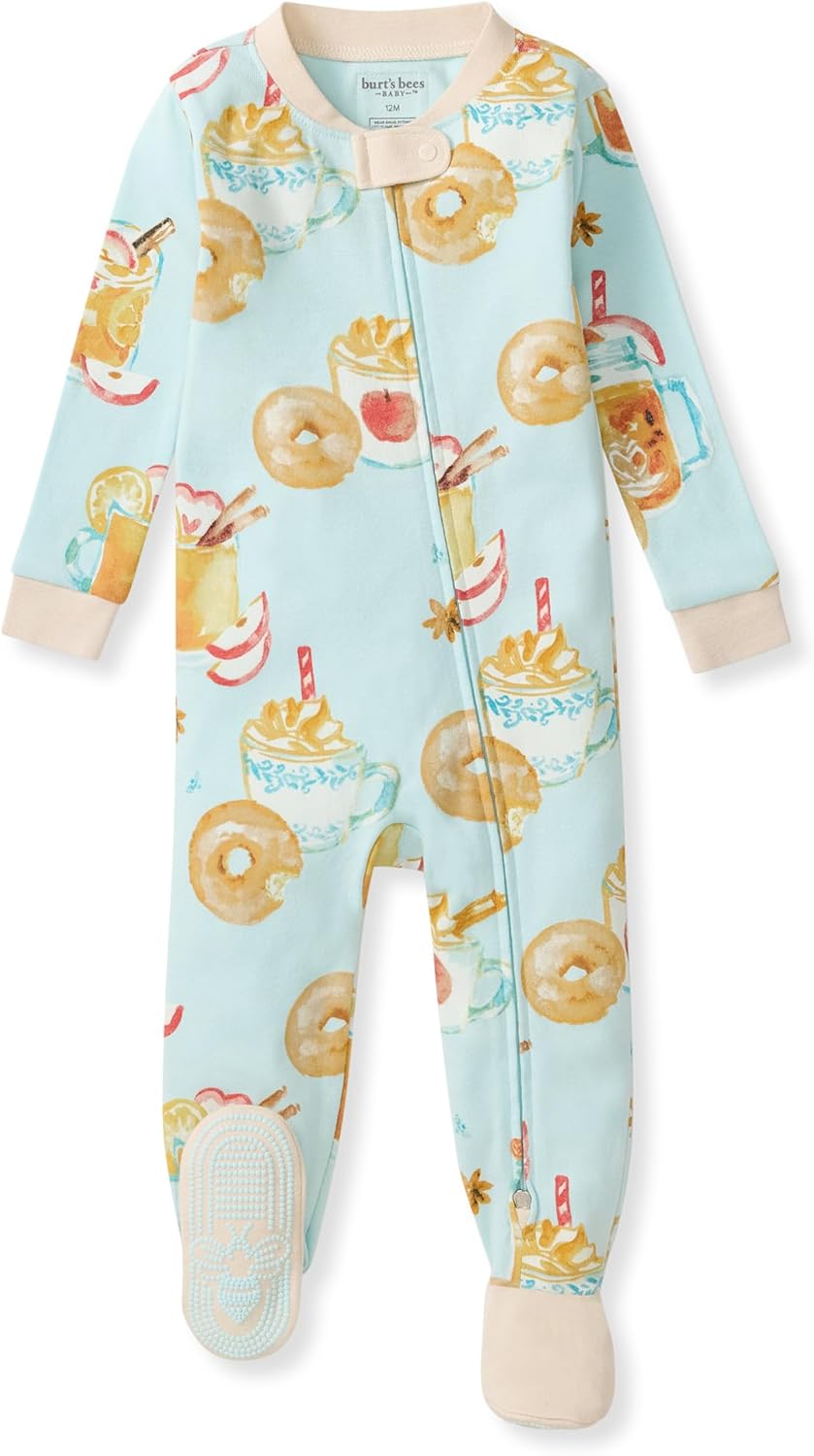 Burt's Bees Baby Pijama para niñas, 100% algodón orgánico, pijama de una pieza, overol con cremallera diagonal, ajuste cómodo