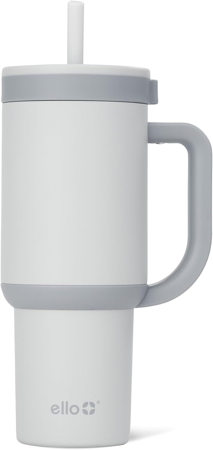 Ello Oasis - Vaso de 30 onzas con asa y pajita retráctil | Taza reutilizable de acero inoxidable aislada 100% a prueba de fugas, regalos para adolescentes, mujeres y hombres | Mantiene el frío durante