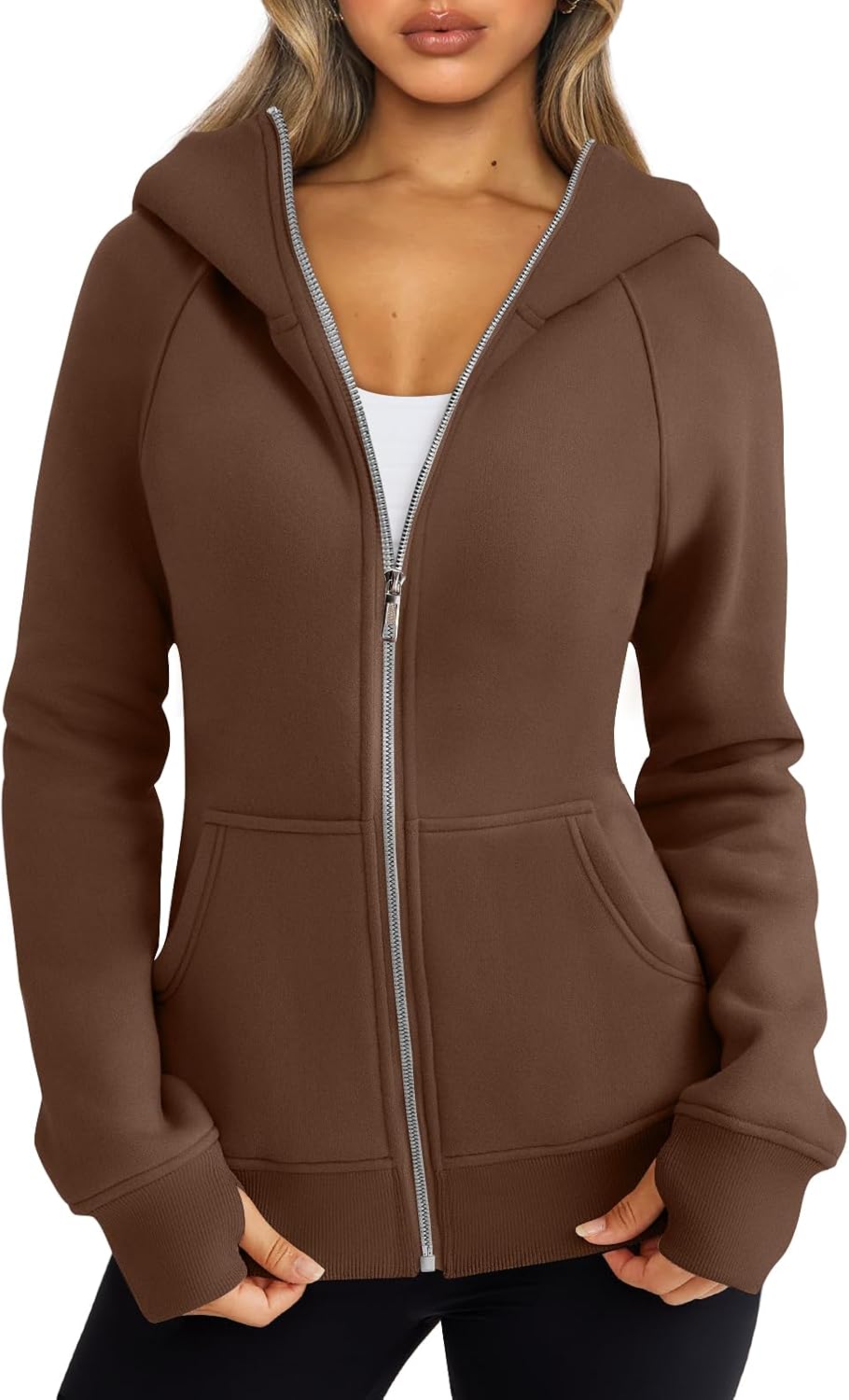 Trendy Queen Sudaderas con capucha y cremallera para mujer, chaquetas de vellón, talla extragrande, moda de otoño e invierno