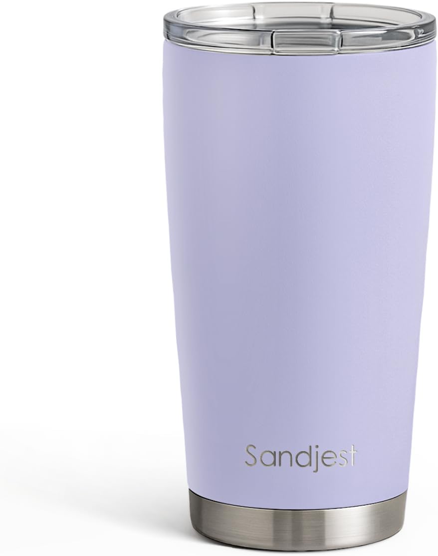 SANDJEST Vaso de acero inoxidable de 20 onzas, taza aislada al vacío de doble pared con tapa, taza de café de viaje para mujeres, niñas, amigos, hermanas, cumpleaños, Navidad (rosa pálido)