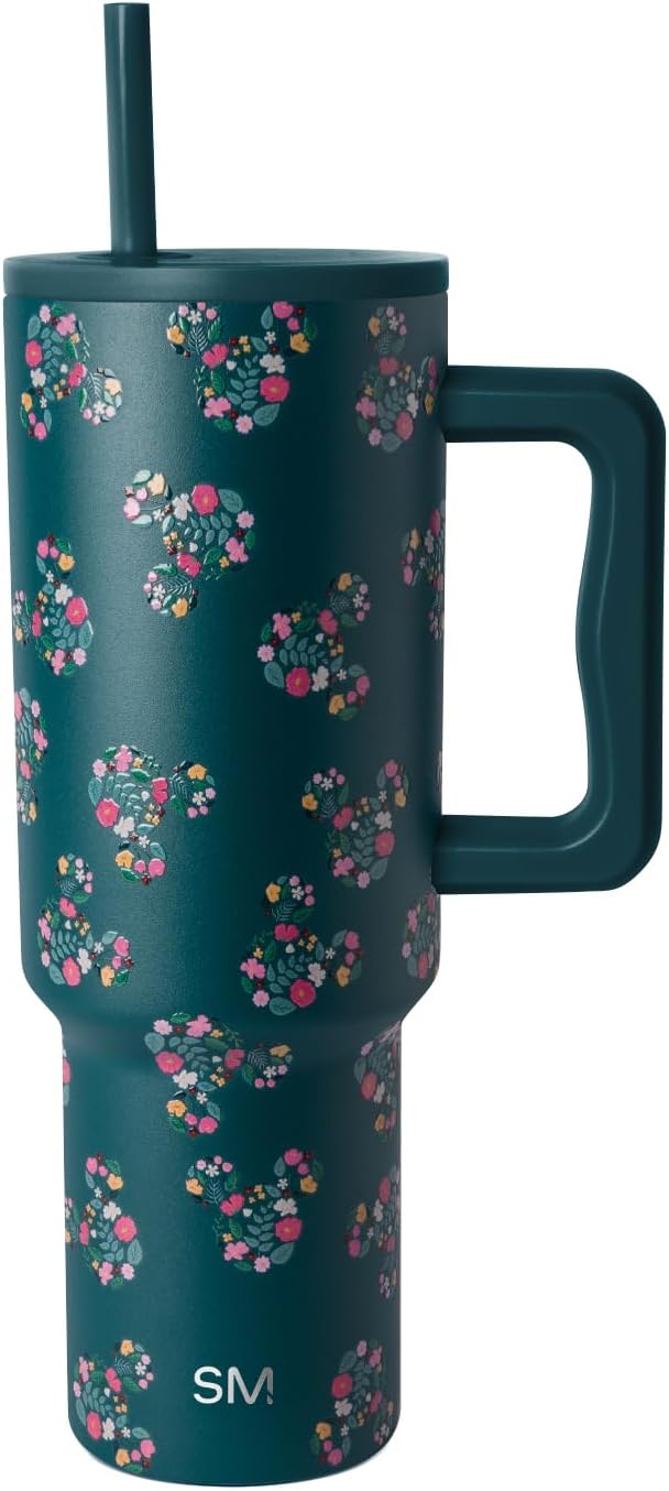 Simple Modern Disney Vaso Tumbler de 40 oz con Asa y Tapa con Pajita | Botella de Agua de Acero Inoxidable Aislada Reutilizable Taza de Viaje | Regalos para Mujeres Hombres Él Ella | Colección Trek |