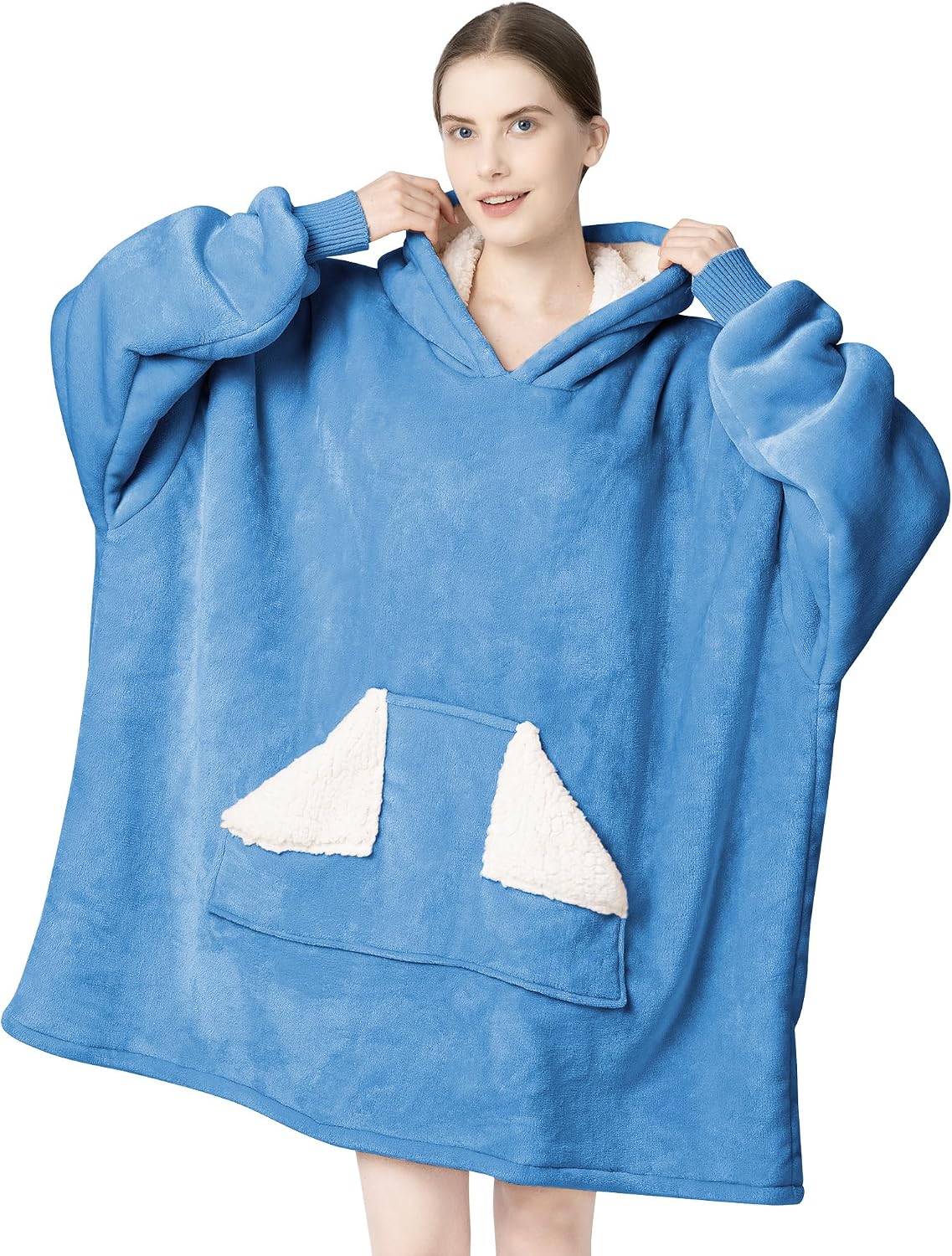 Touchat - Manta con capucha portátil, sudadera con capucha de forro polar sherpa de gran tamaño con bolsillo gigante y mangas para adulto, regalo de manta gris cálida y acogedora para mujeres