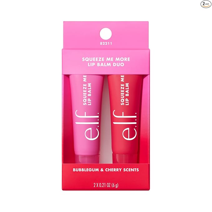 e.l.f. Squeeze Me More Lip Balm Duo - Bálsamo hidratante para un tinte de color transparente, fabricado con ácido hialurónico, vegano y libre de crueldad, mango y sandía