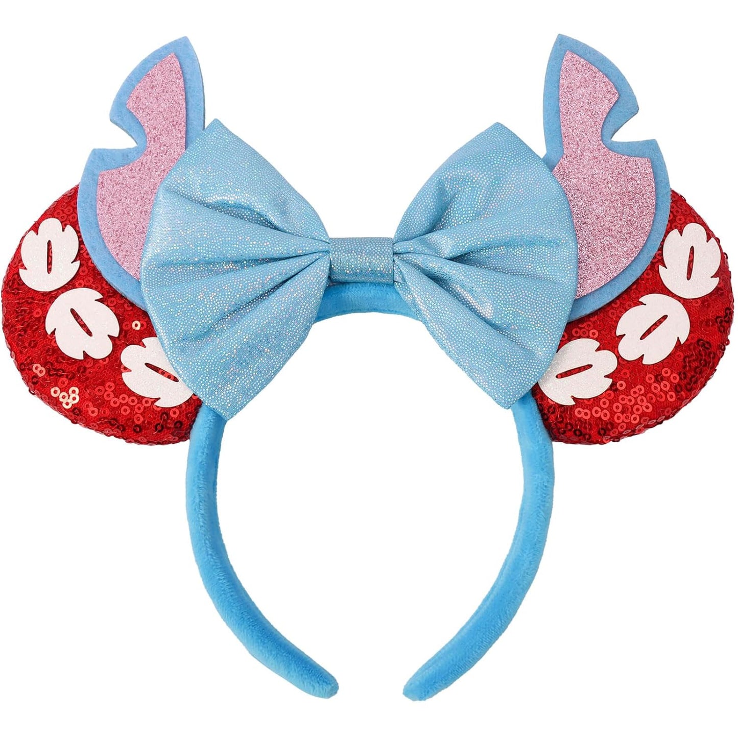ETLUK - Diadema con orejas de ratón, diademas con orejas de ratón y lazo de lentejuelas para mujeres y niñas, accesorios de cosplay, decoración para fiestas (rojo)