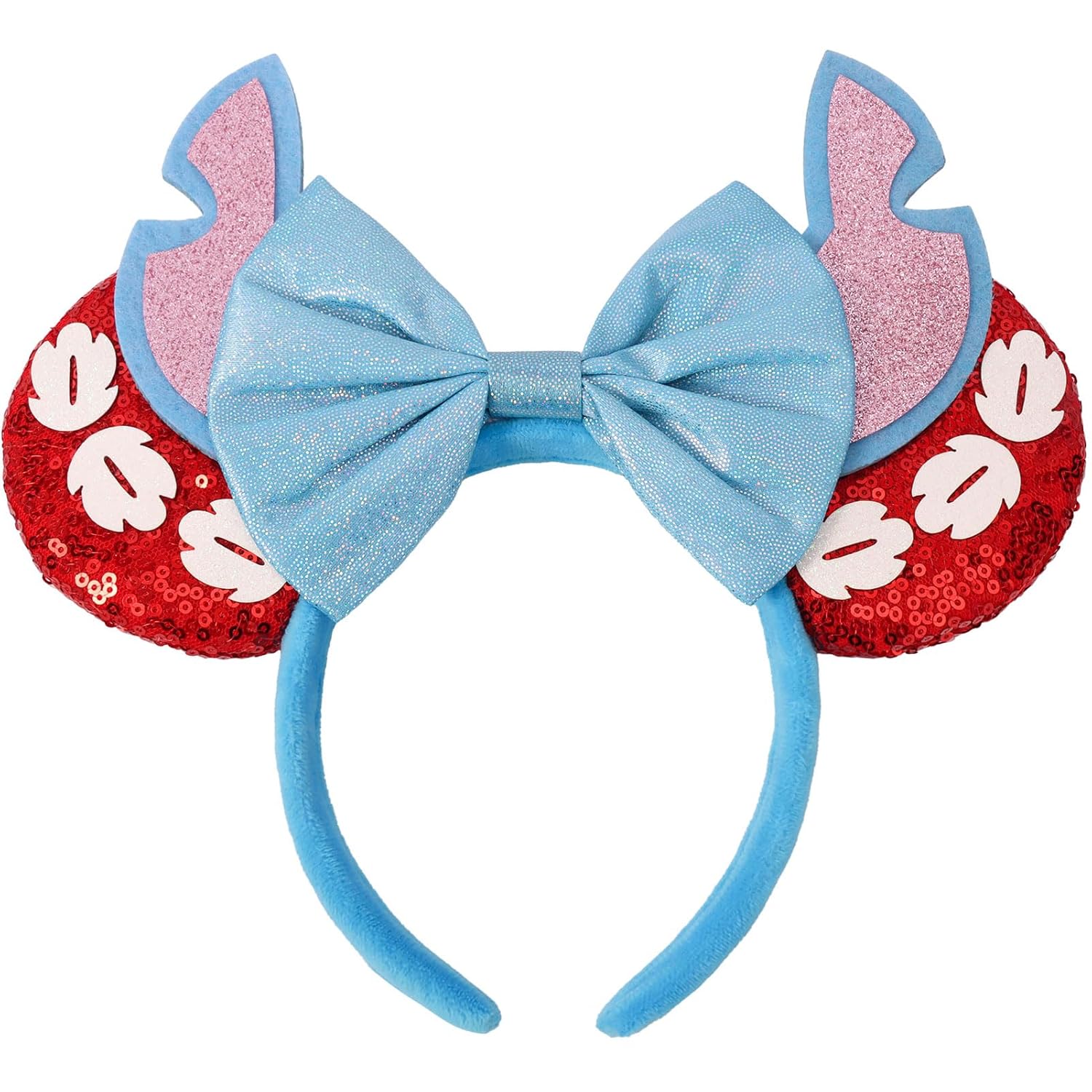 ETLUK - Diadema con orejas de ratón, diademas con orejas de ratón y lazo de lentejuelas para mujeres y niñas, accesorios de cosplay, decoración para fiestas (rojo)