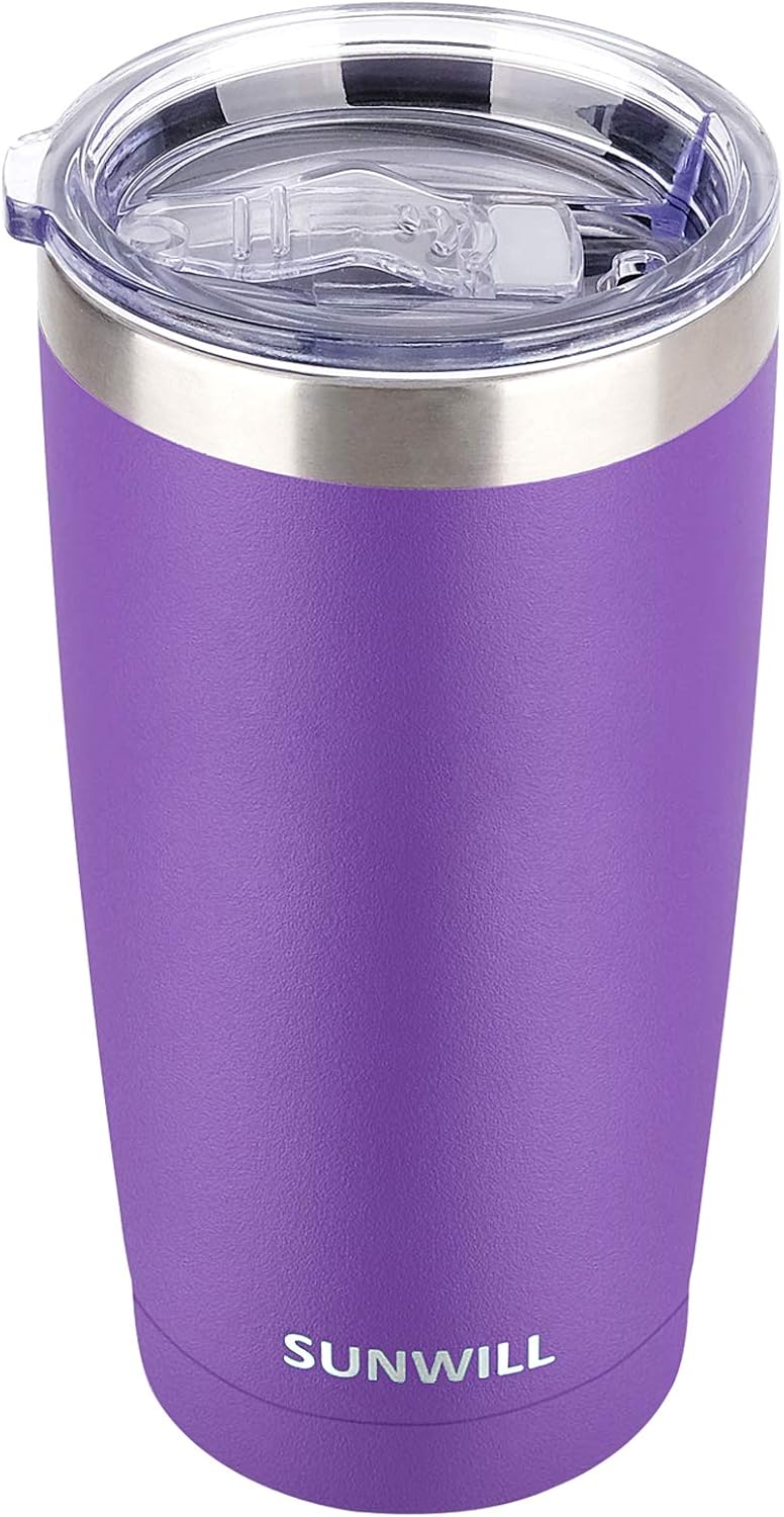 SUNWILL Vaso de café de viaje de 20 onzas, taza aislada con tapa, taza de acero inoxidable para exteriores, recubrimiento en polvo, color azul rey