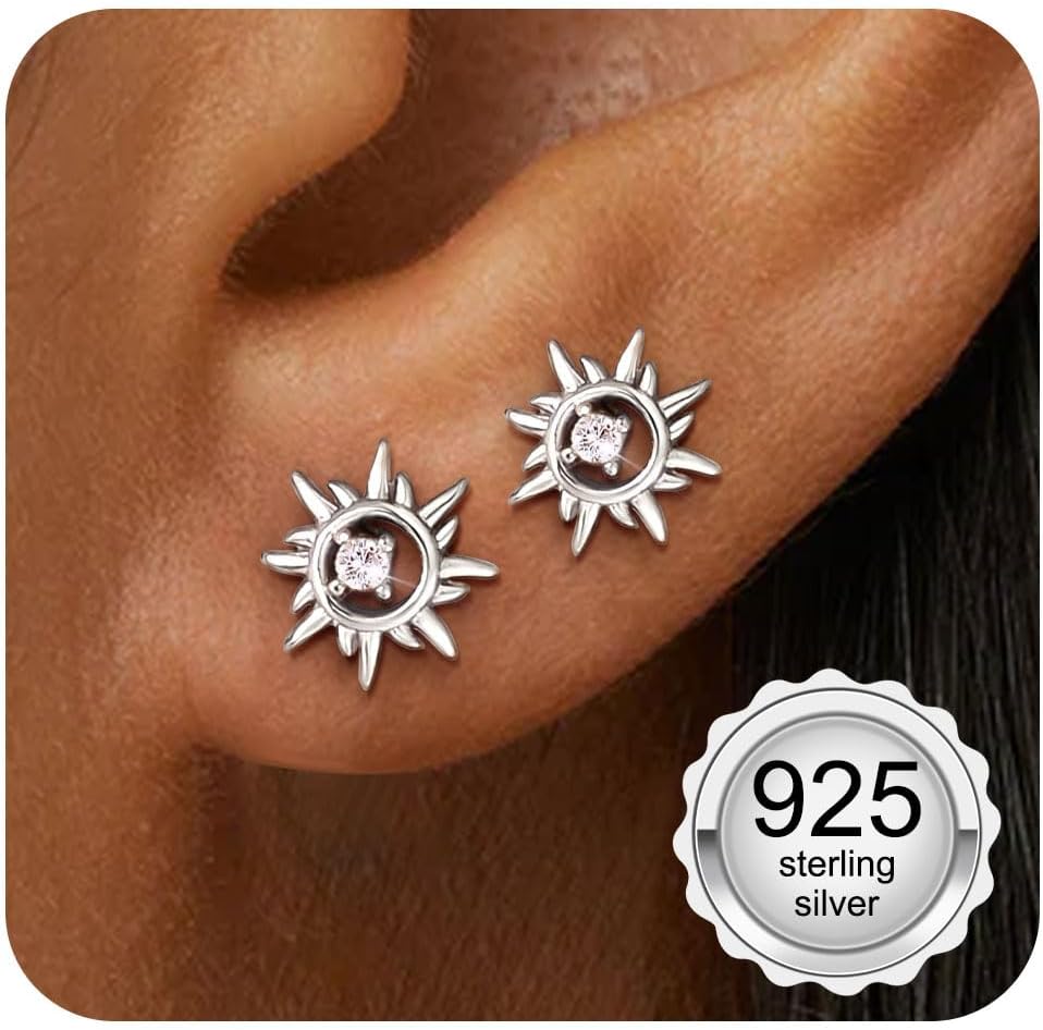 Adramata 925 Sterling Silver Earrings Women Girl Small Earrings Cubic Zirconia Hypoallergenic Piercing Ear Helix Tragus Earring Women Silver/Gold
