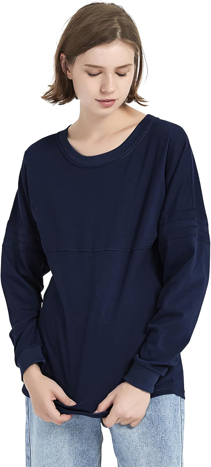 TopTie Camiseta de manga larga con pompones y cuello redondo para mujer, color blanco
