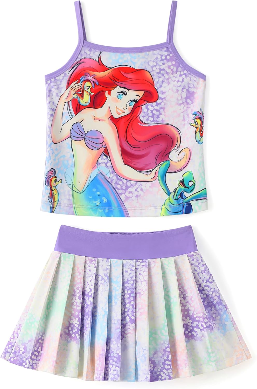Disney Minnie Frozen Stitch Princess - Conjunto de falda de tenis para niñas pequeñas, camisola atlética y falda pantalón de 2 piezas, 2-9 años