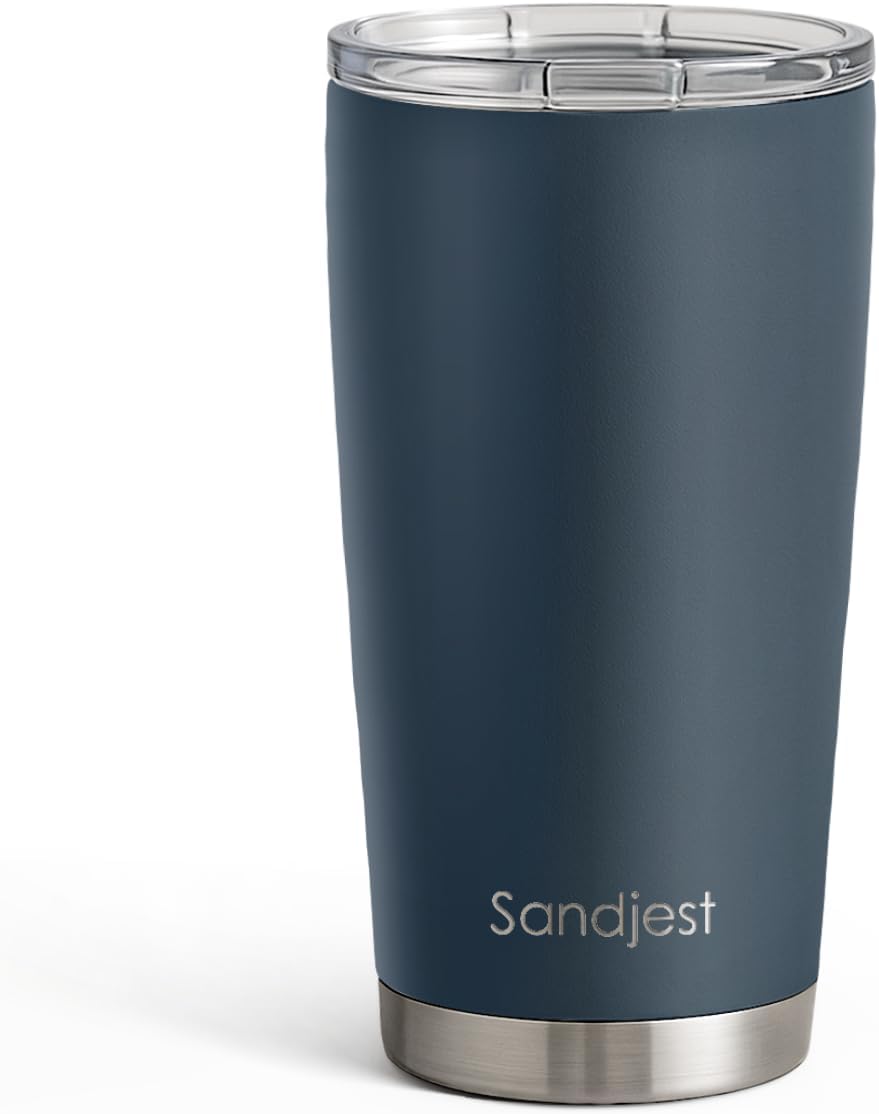 SANDJEST Vaso de acero inoxidable de 20 onzas, taza aislada al vacío de doble pared con tapa, taza de café de viaje para mujeres, niñas, amigos, hermanas, cumpleaños, Navidad (rosa pálido)