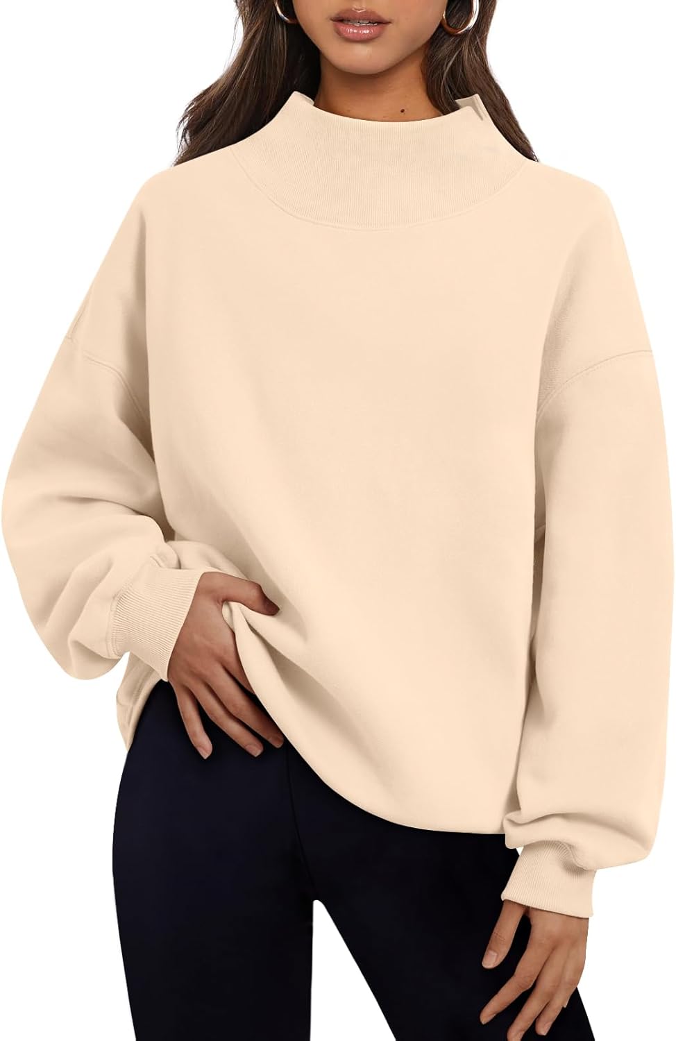 Trendy Queen - Sudaderas de gran tamaño para mujer, cuello alto, manga larga, sudaderas con capucha para otoño, ropa 2024 | Fall Fashion Clothes 2026,Long Sleeve Tops,Comfort Soft Fleece,Travel Casual Work Lounge Daily Outfit
