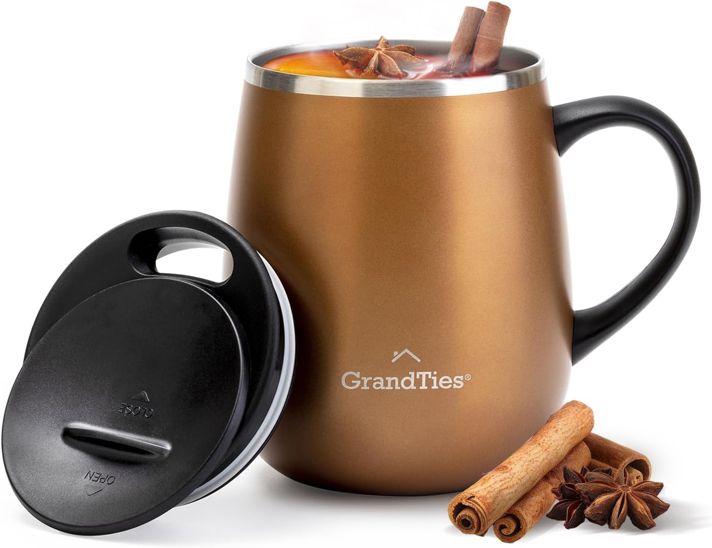 GRANDTIES 19 Colors Premium Vacuum Insulated Mug, 16.2 fl oz (460 ml), Mug with Easy Open Slide Lid, Stainless Steel, Double Wall Vacuum Insulation, Hot & Cold Protection, Popular in Office (Atlantis