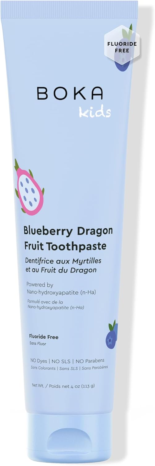 Boka Pasta de dientes sin flúor Nano Hydroxiapatite Pasta de dientes - Sabor fresa y mango, 4 oz 1 paquete