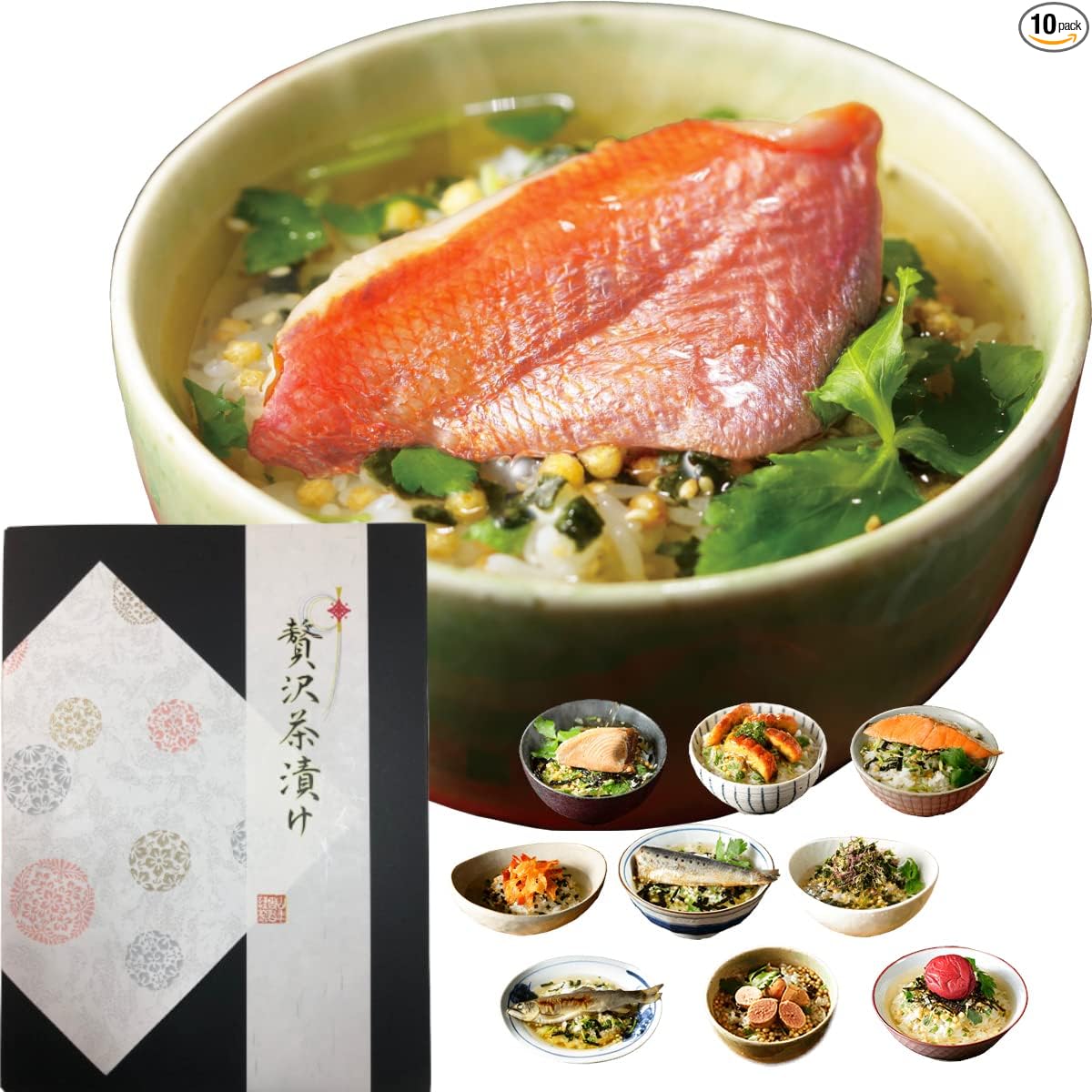 Sugamo no Ocha-ya San Nenen-en Luxury Gift Box Set of 6 Types of Tea-Soaked Foods (Goldeye, Tuna, Eel, Salmon, Sardine, Seaweed)
