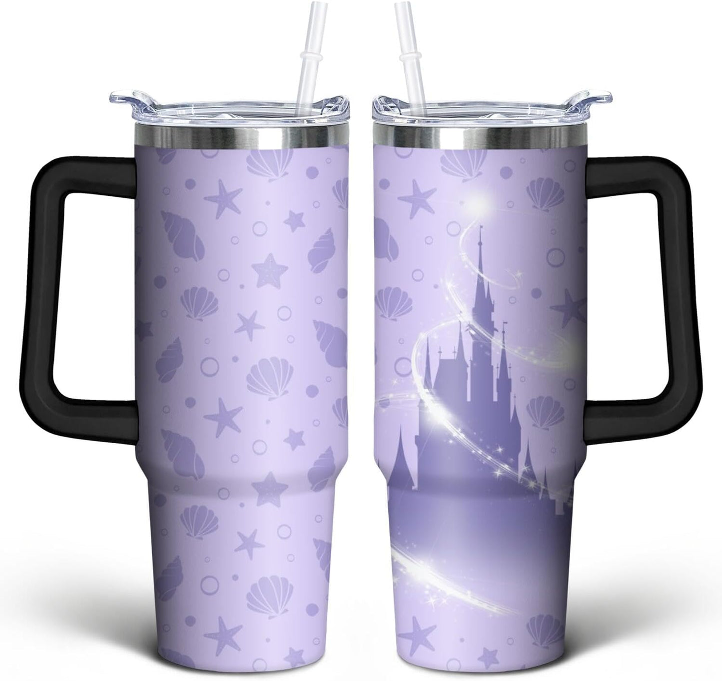 Vaso de acero inoxidable de 30 onzas con asa, tapa y pajita, taza aislada con lazo de estrella para regalos y viajes de mujer