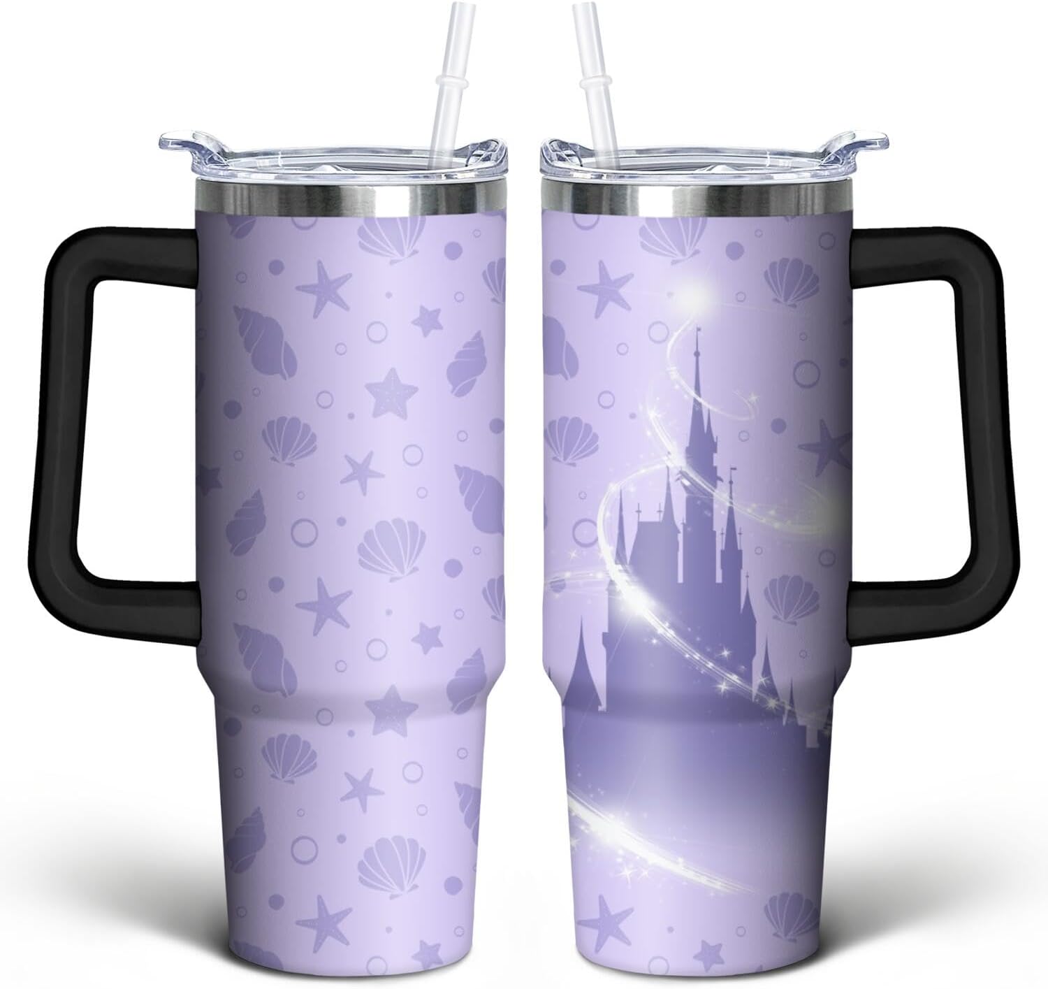 Vaso de acero inoxidable de 30 onzas con asa, tapa y pajita, taza aislada con lazo de estrella para regalos y viajes de mujer