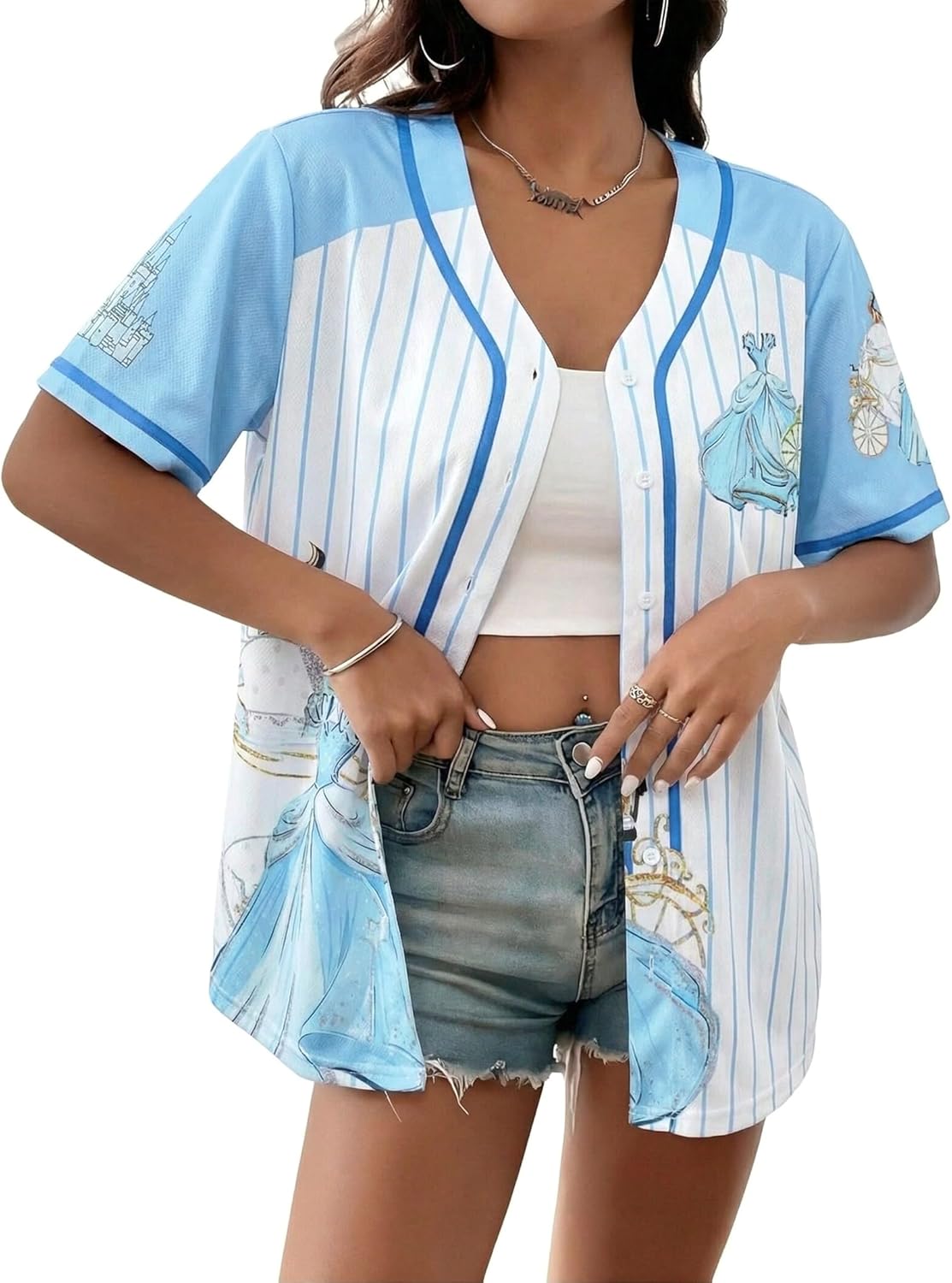 UNIQUEONE Camisa mágica para mujer, camiseta de béisbol, camisas hawaianas mágicas para vacaciones familiares con botones