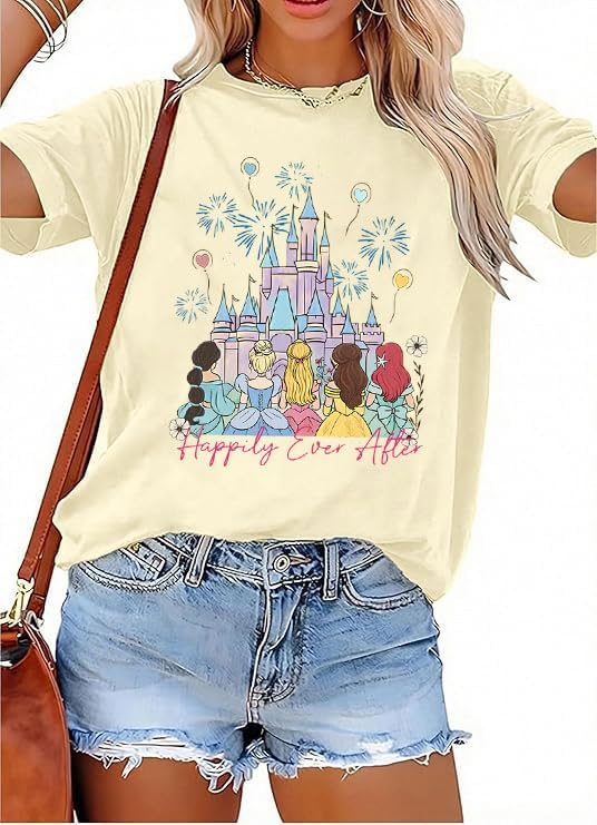 Camisas del Reino Mágico para Mujer, Top de Lentejuelas, Camiseta Gráfica de Castillo Colorido, Camiseta Divertida y Linda para Vacaciones Festivas