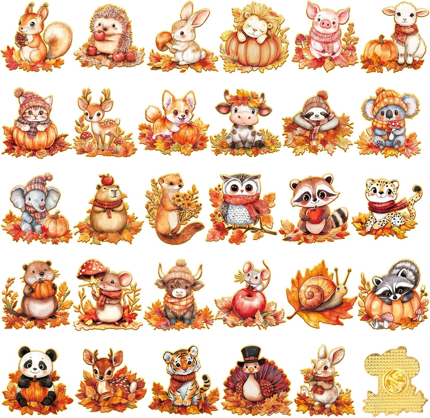 Landical 30 piezas, lindos pines de esmalte a granel, flores de plantas, animales, Halloween, gato negro, gótico, calabazas de otoño, primavera, broches de solapa de dibujos animados, pin de joyería