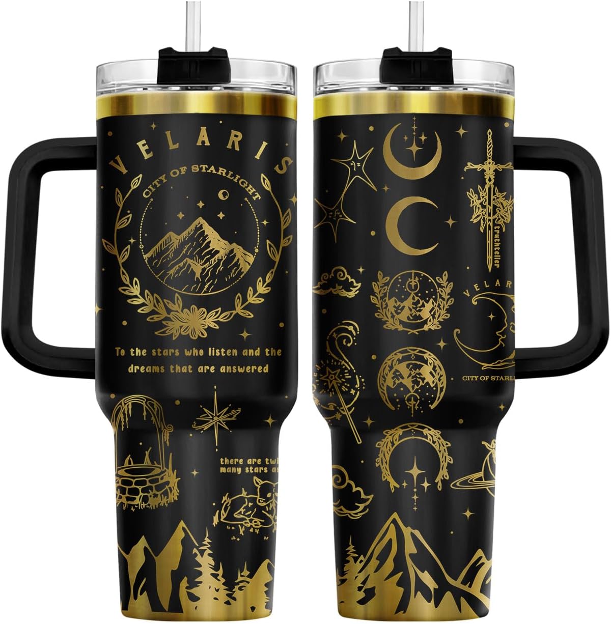 34HD Lord Fantasy Adventure - Vaso de café con aislamiento de acero inoxidable de 40 onzas, taza de viaje con asa y tapa para pajilla, segunda taza de café, regalos para amantes de los libros