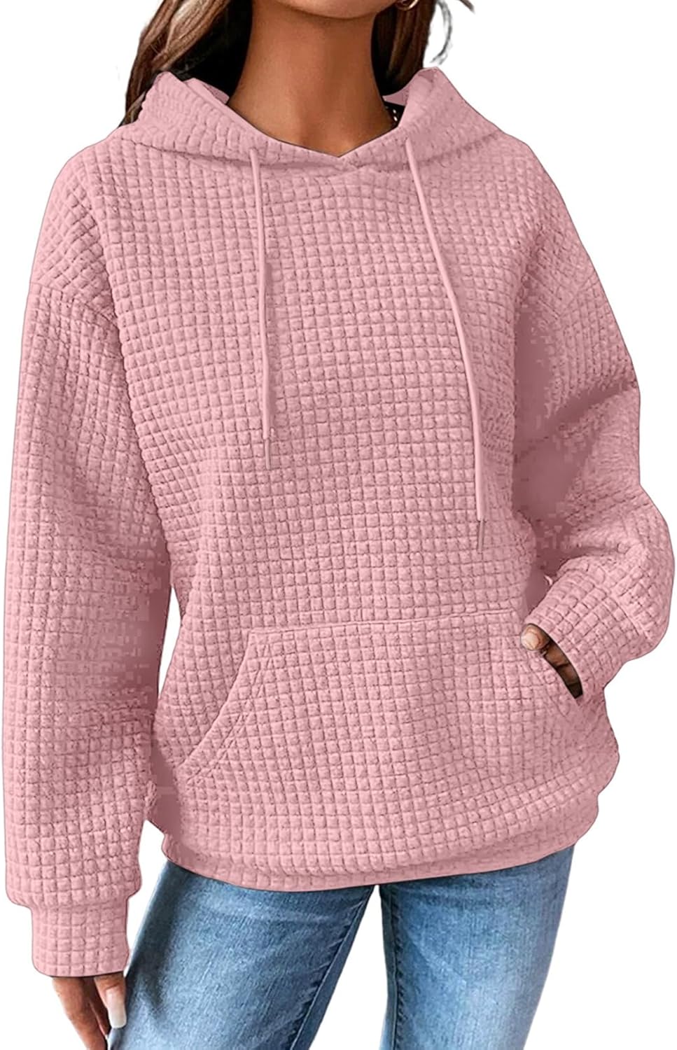 SHEWIN Sudaderas con capucha para mujer, casual, con cordón, estilo waffle, holgada, con bolsillo, 2026
