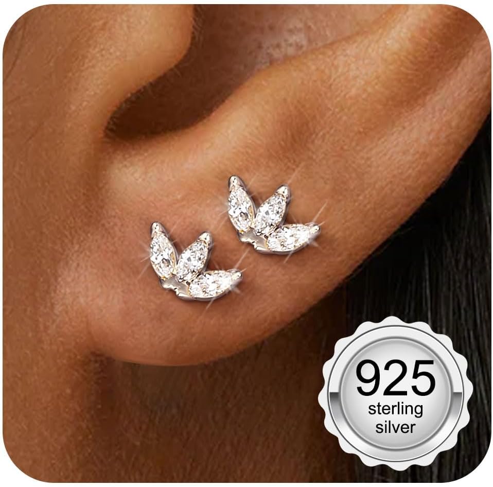 Adramata 925 Sterling Silver Earrings Women Girl Small Earrings Cubic Zirconia Hypoallergenic Piercing Ear Helix Tragus Earring Women Silver/Gold