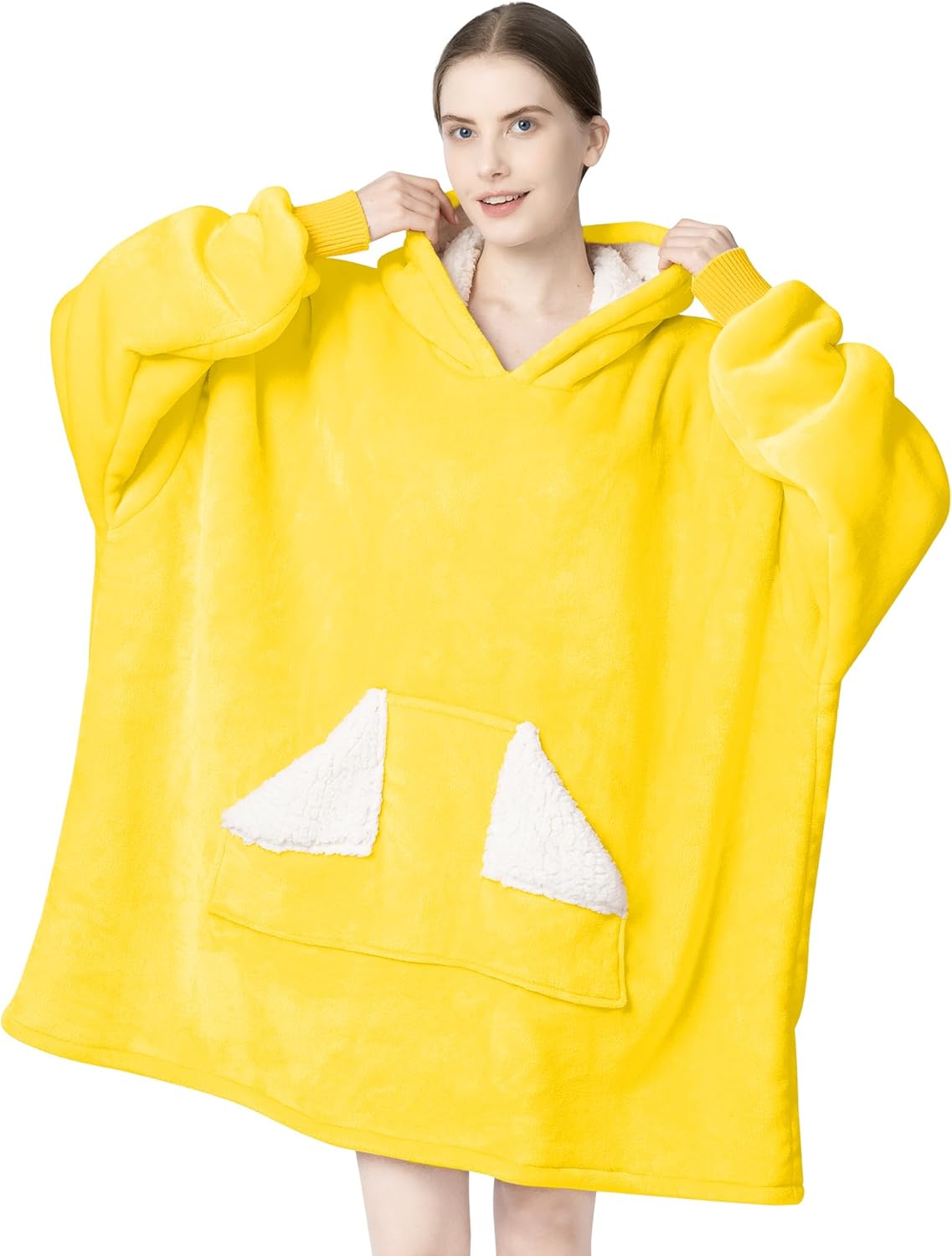 Touchat - Manta con capucha portátil, sudadera con capucha de forro polar sherpa de gran tamaño con bolsillo gigante y mangas para adulto, regalo de manta gris cálida y acogedora para mujeres