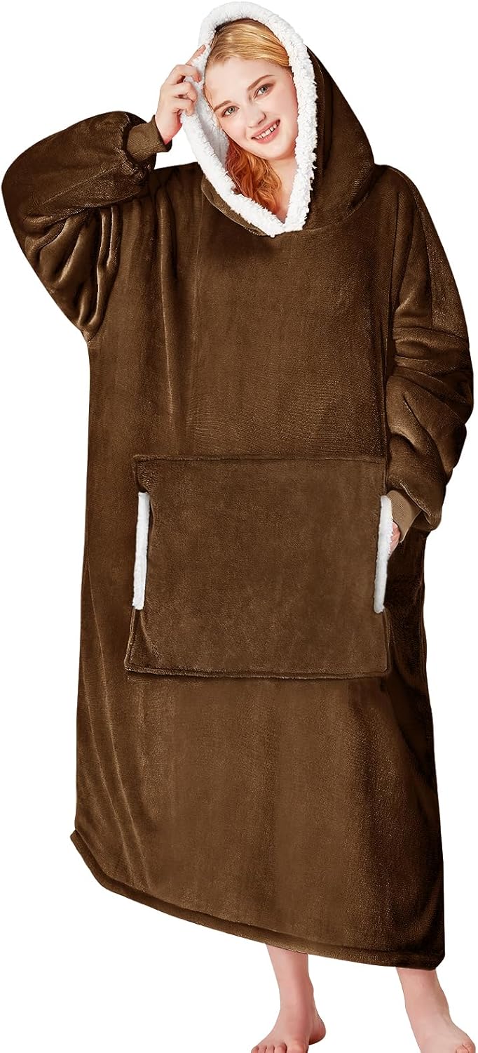yescool - Cobija con capucha, sudadera de franela de forro polar sherpa para adultos, mujeres y hombres, talla única