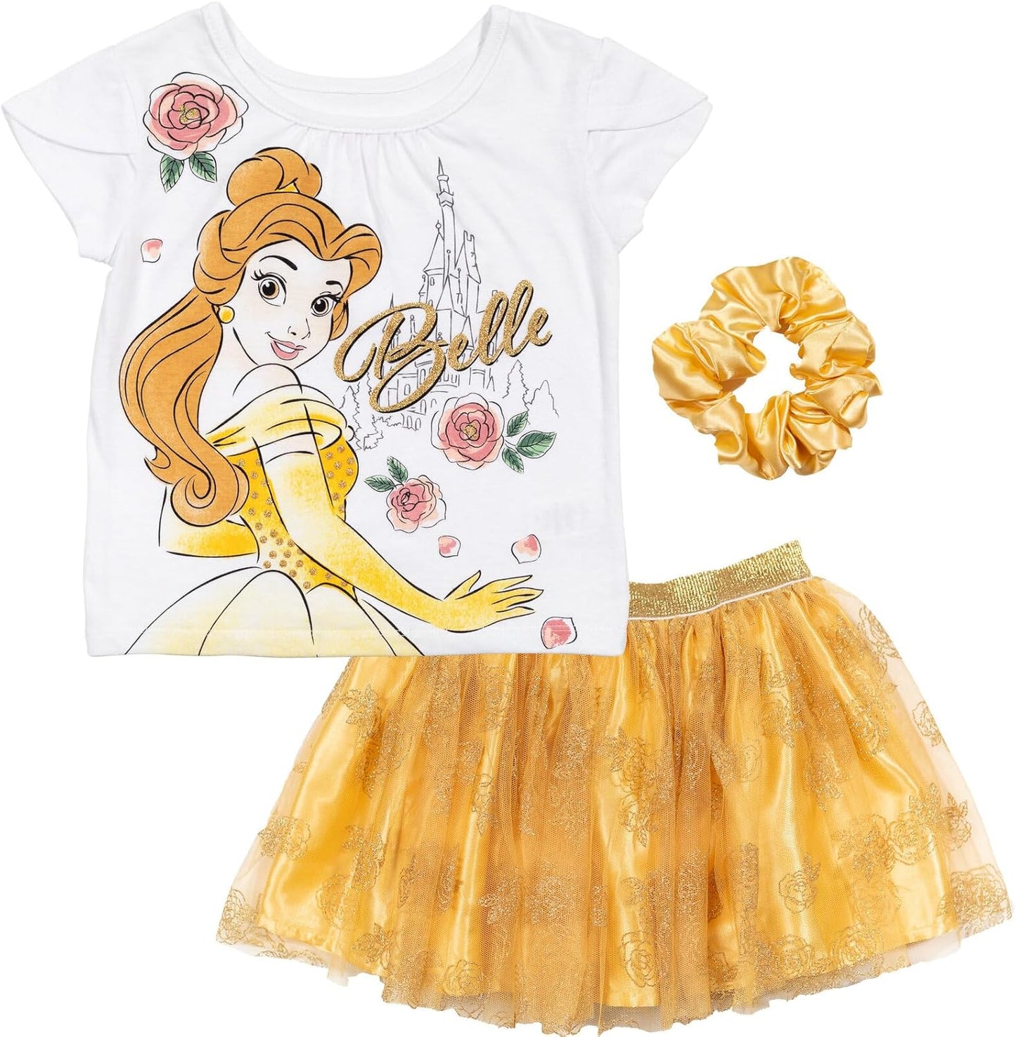 Disney Princess - Conjunto de camiseta y falda tutú para niña con coletero