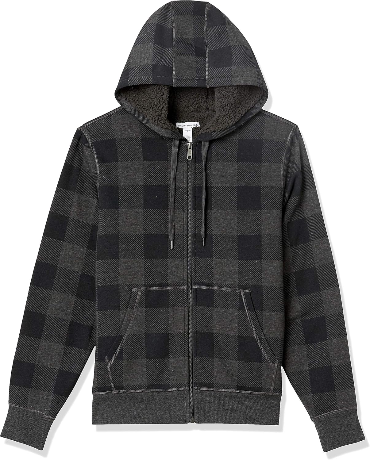 Essentials Sudadera con capucha para hombre, forro de sherpa y cierre completo de cremallera de felpa