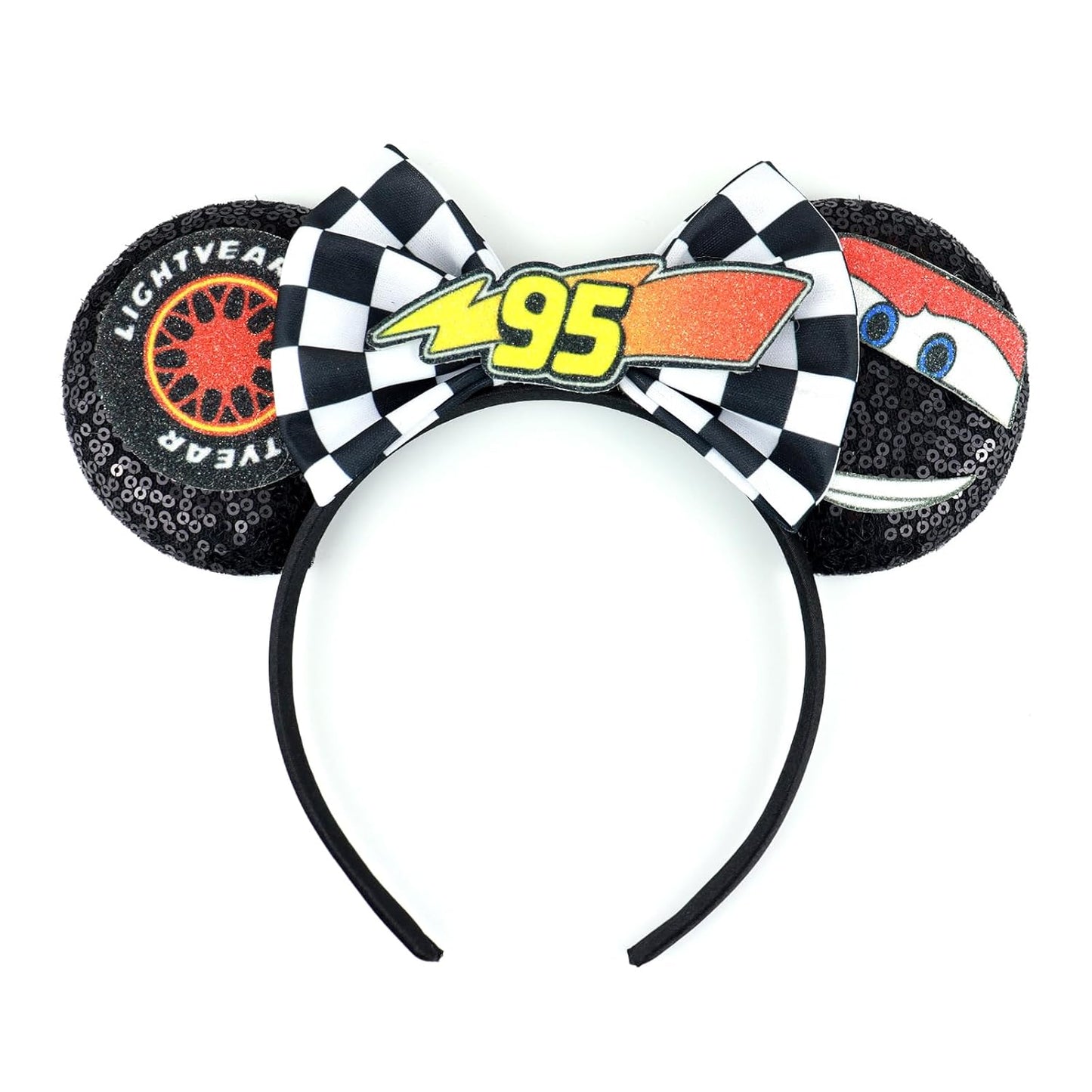 Diadema con orejas de ratón, diadema con orejas de auto de Lighting McQueen para fiesta de cumpleaños de niños - Diadema con orejas de auto