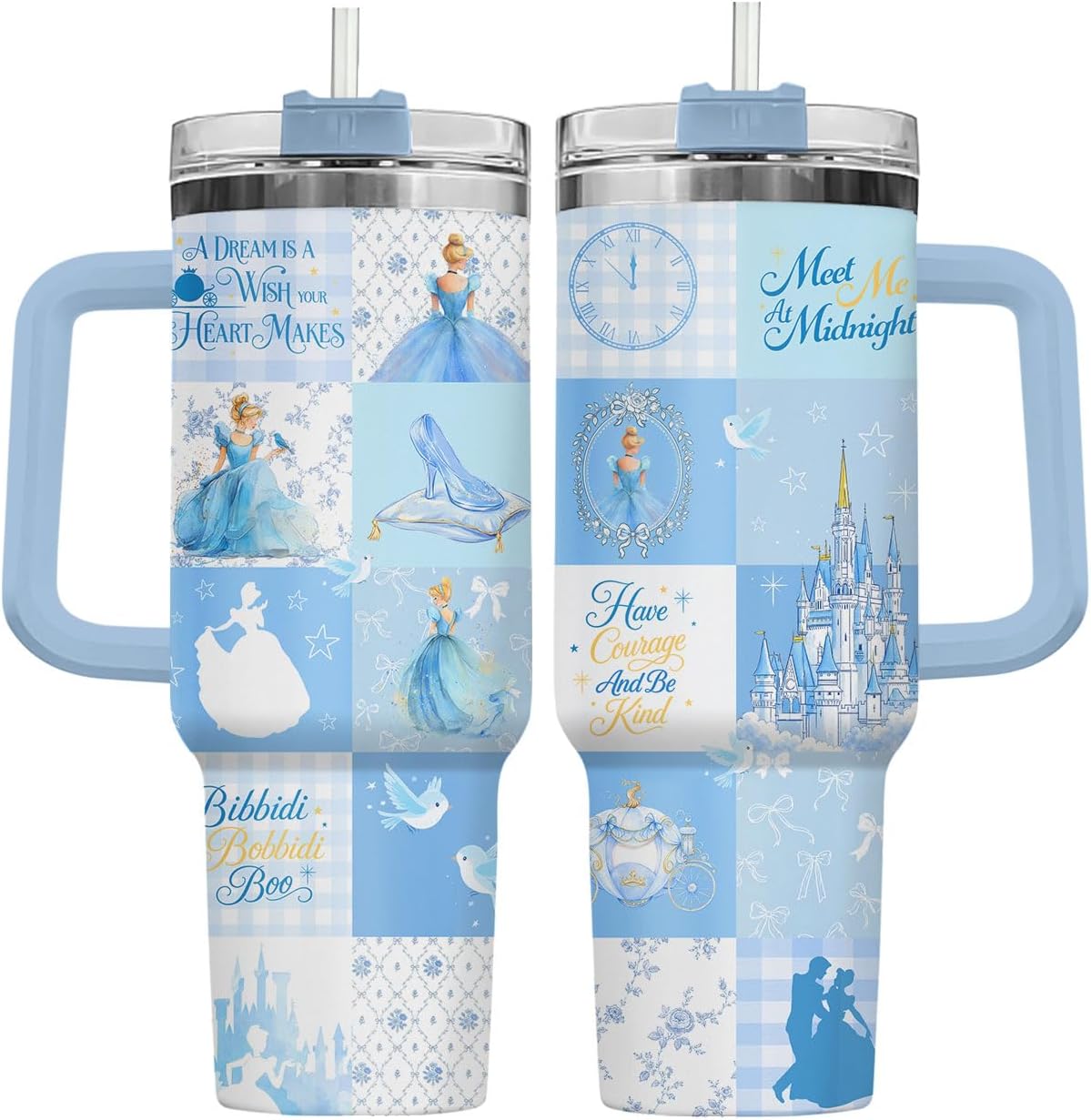 34HD Vaso de princesa rana de 40 onzas, taza de viaje aislada de acero inoxidable con asa y tapa con pajilla, regalo de cumpleaños, taza de películas de princesa de cuento de hadas para mujer