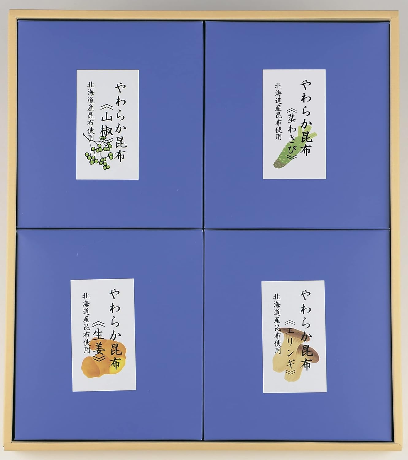 【Tenma Osaka Kombu】【Soft Kombu Simmered 4-Pack Set (Eringi Kombu 90g, Stem Wasabi Kombu 90g, Sansho Kombu 100g, Ginger Kombu 90g)】Rice Companion, Souvenir, Domestic, No Synthetic Preservatives, No