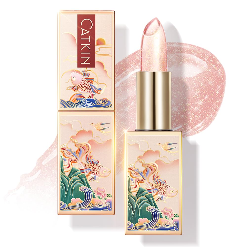 CATKIN Bálsamo labial tintado con purpurina para labios ultra hidratante, humectante labial, cuidado de labios con vitamina E nutritivo para labios agrietados y secos, 0.12 onzas, C15 Destiny, rojo
